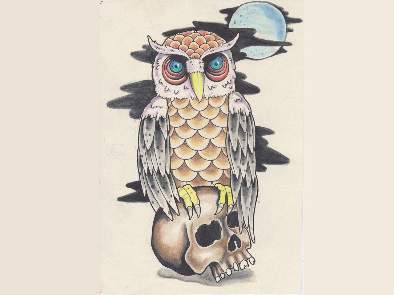 free owl tattoos for men. Free designs standing on the skull