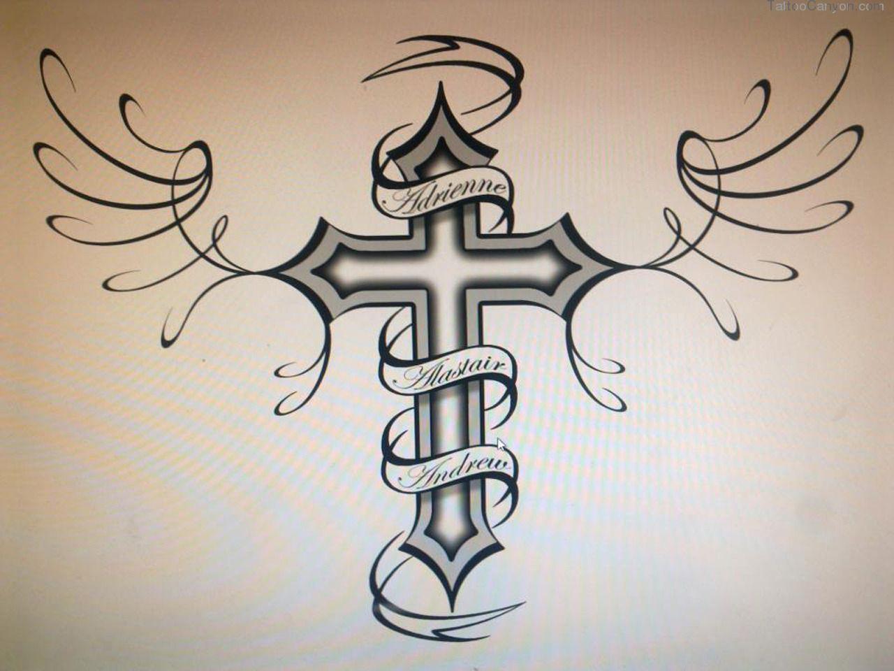 3D Womentattoo.com HD Cross Tattoo Designs With Words