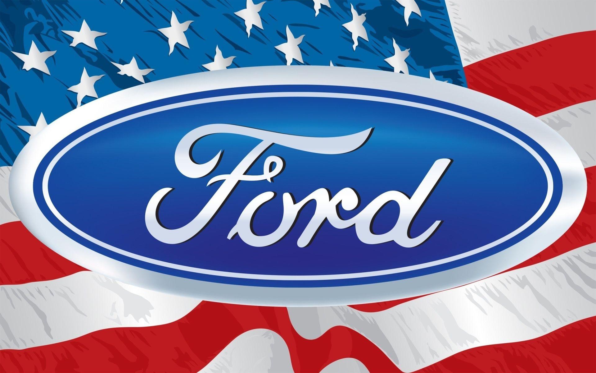 Ford logo on the background of the USA flag Desktop wallpaper