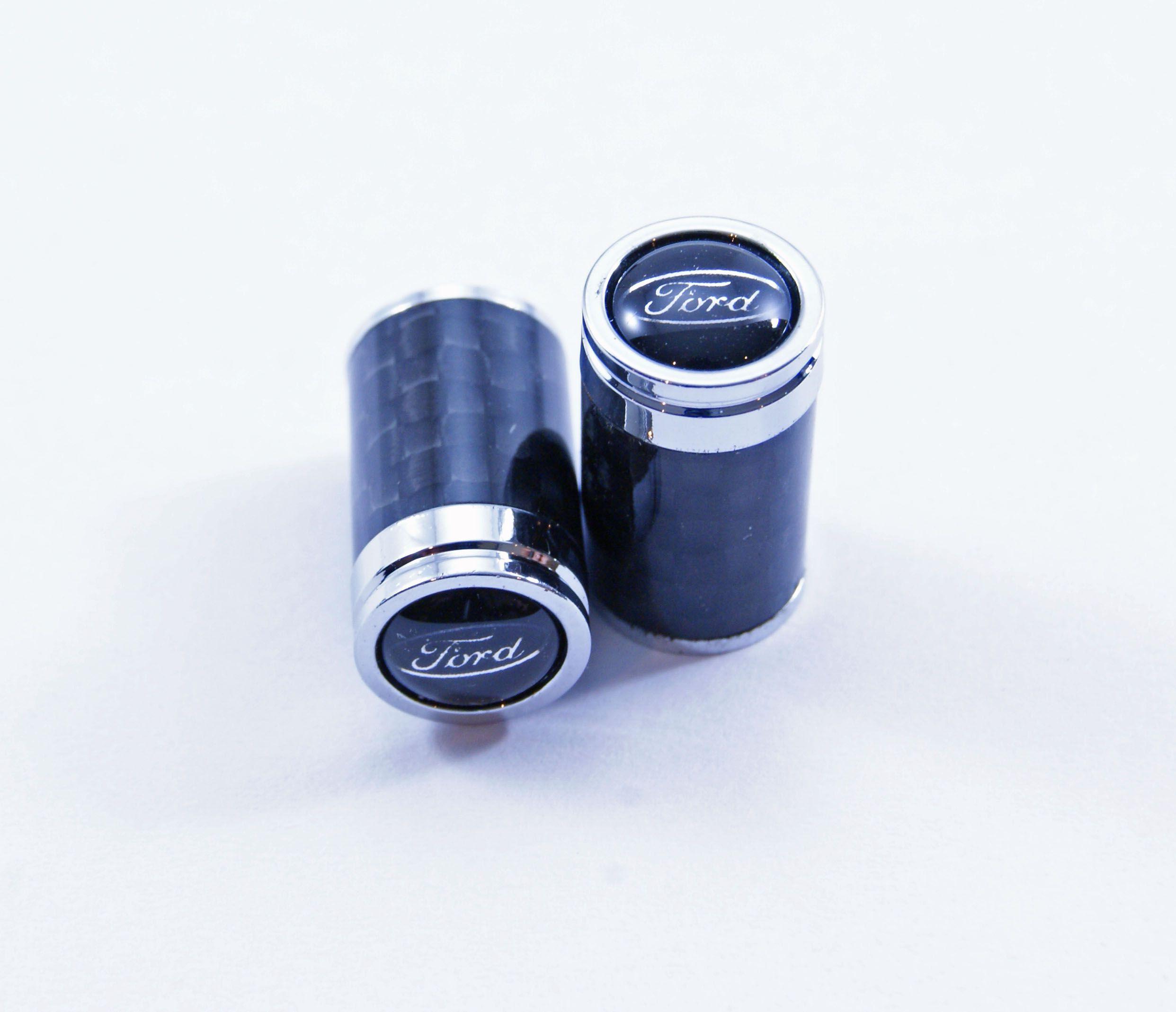 Mustang Ford Carbon Fiber Tire Valve Caps Logo on a Black