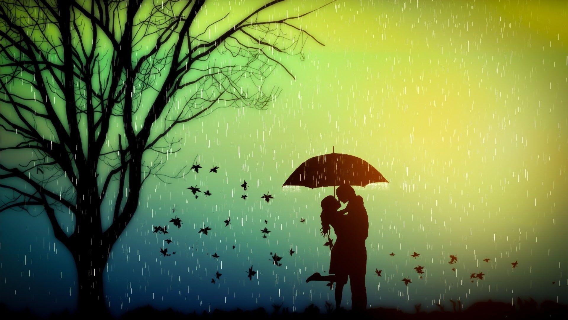 Lovers Romance in Rain Wallpaper. HD Desktop Background