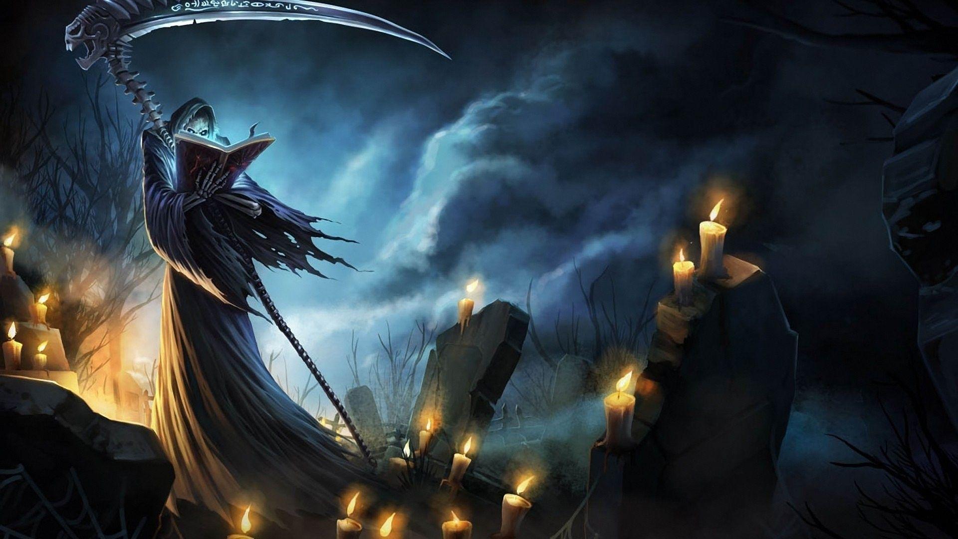 Grim Reaper in the cemetery Fantasy HD desktop wallpaper