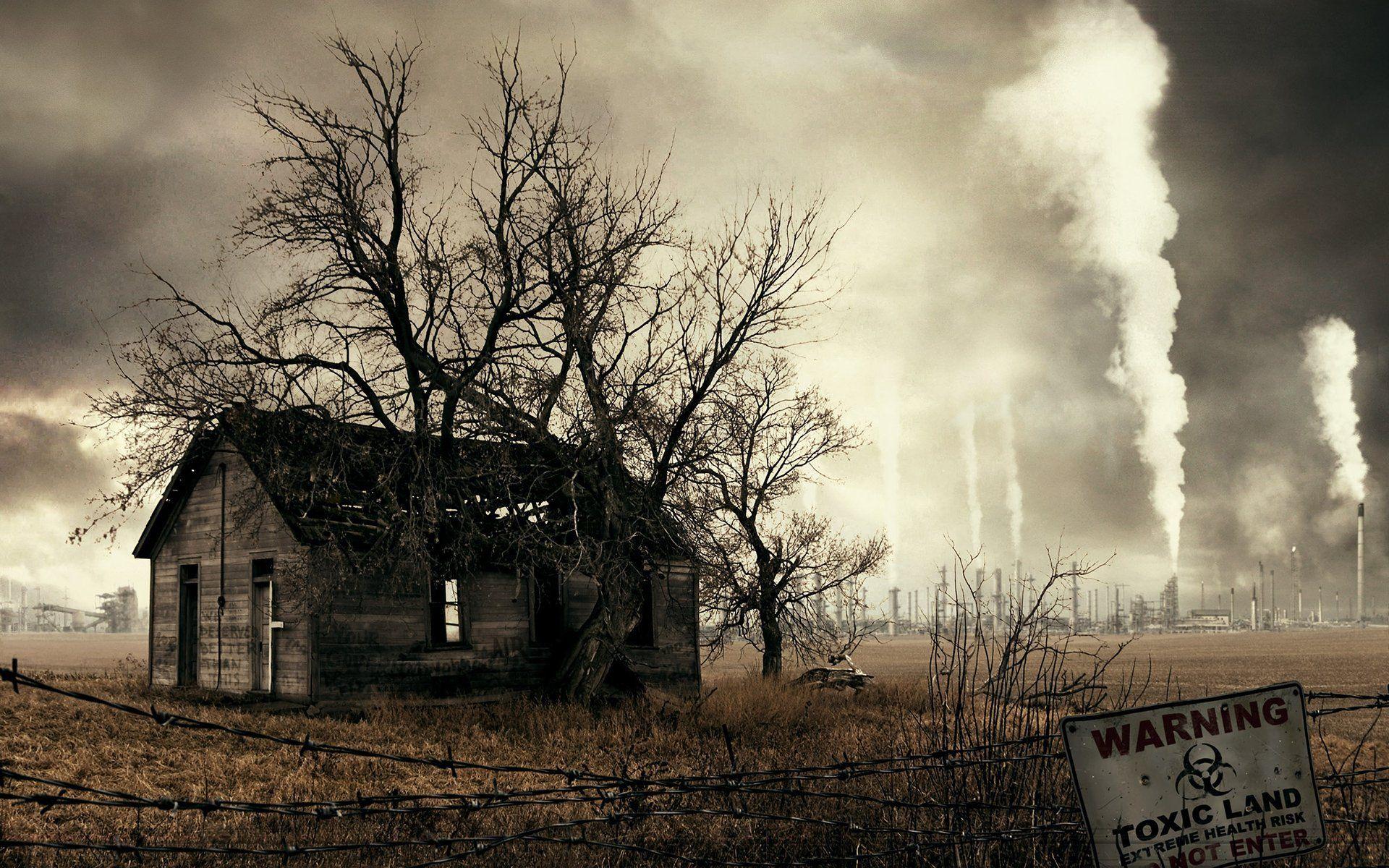 toxic land house tree pollution toxic wire HD wallpapers