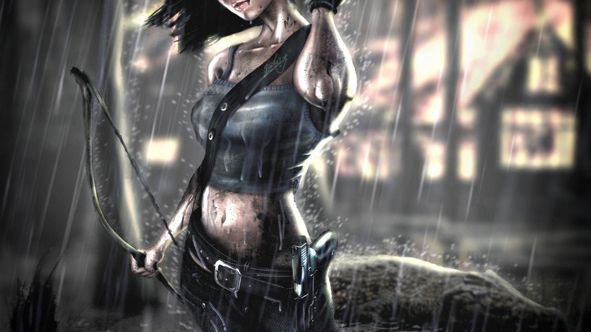 Full HD Wallpaper lara croft heavy rain bow gun, Desktop Background