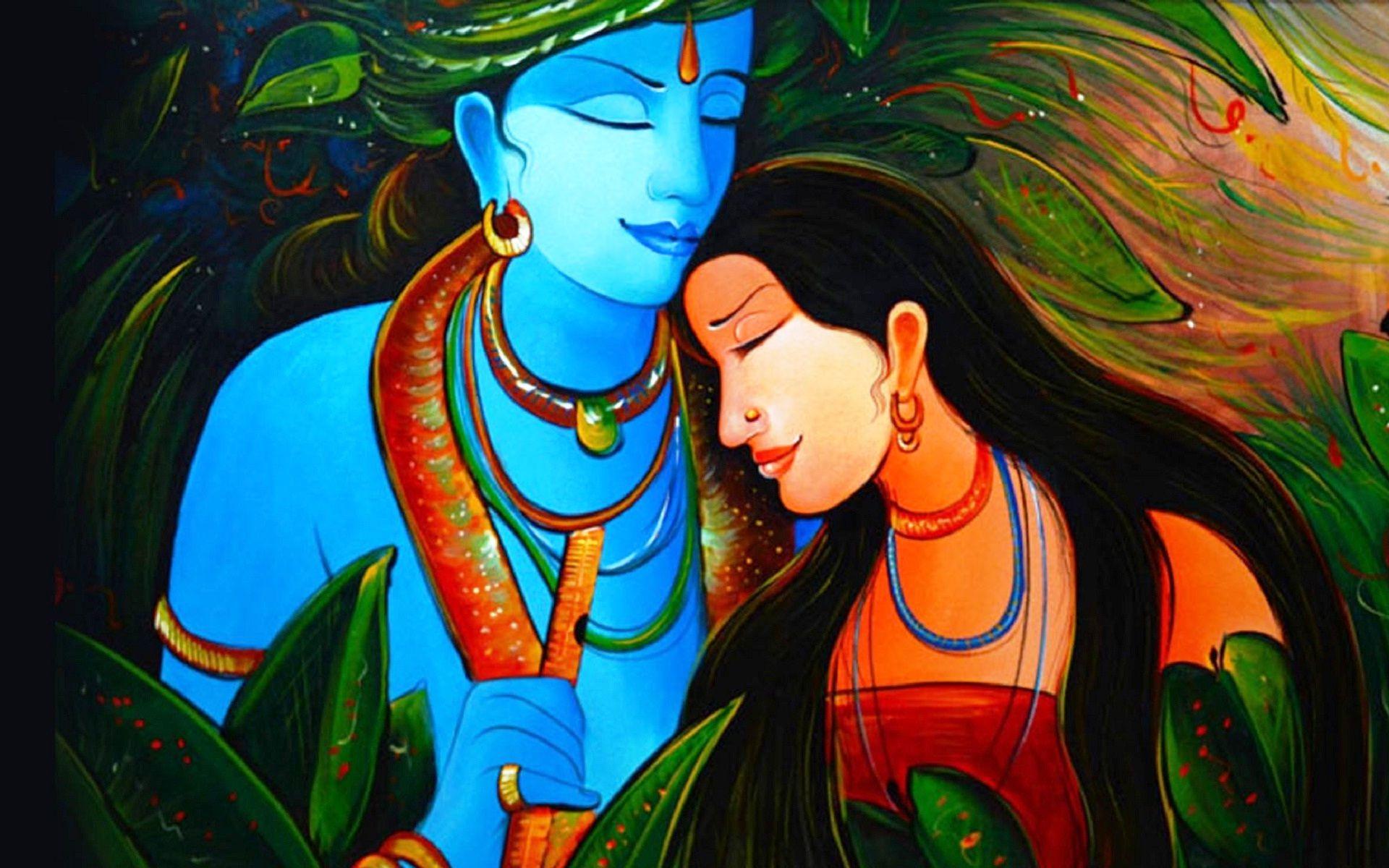 Shree Krishna and Radha painting wide image HD wallpaperNew