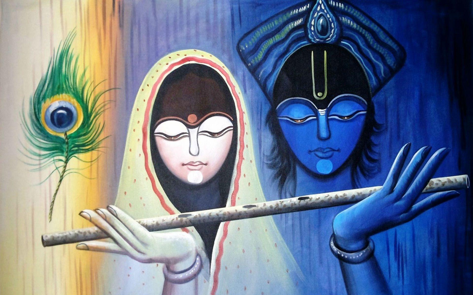 Lord Shree Krishna and Radha painting wallpaper HD