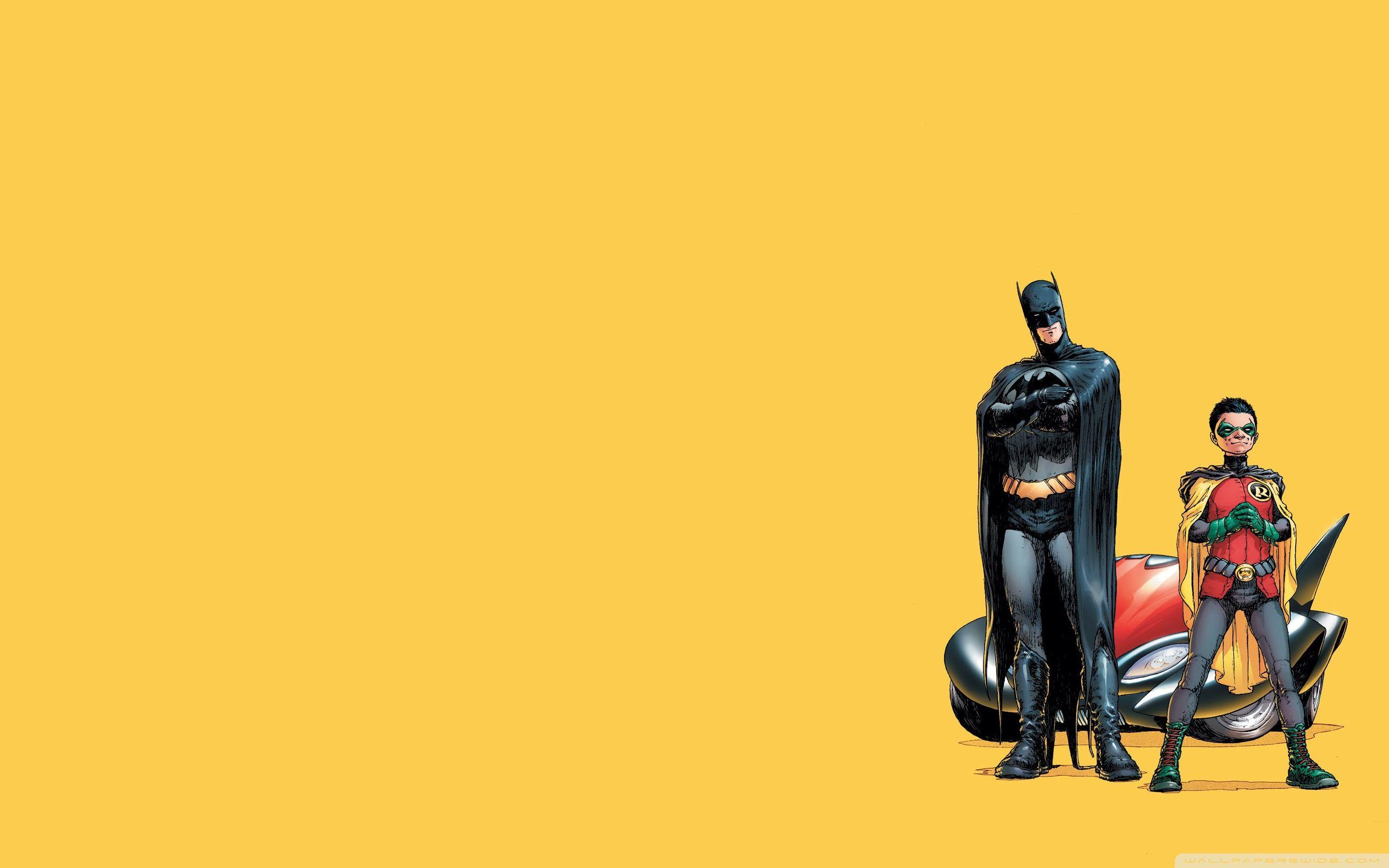 Batman And Robin Cartoon Yellow Background Wal Wallpaper