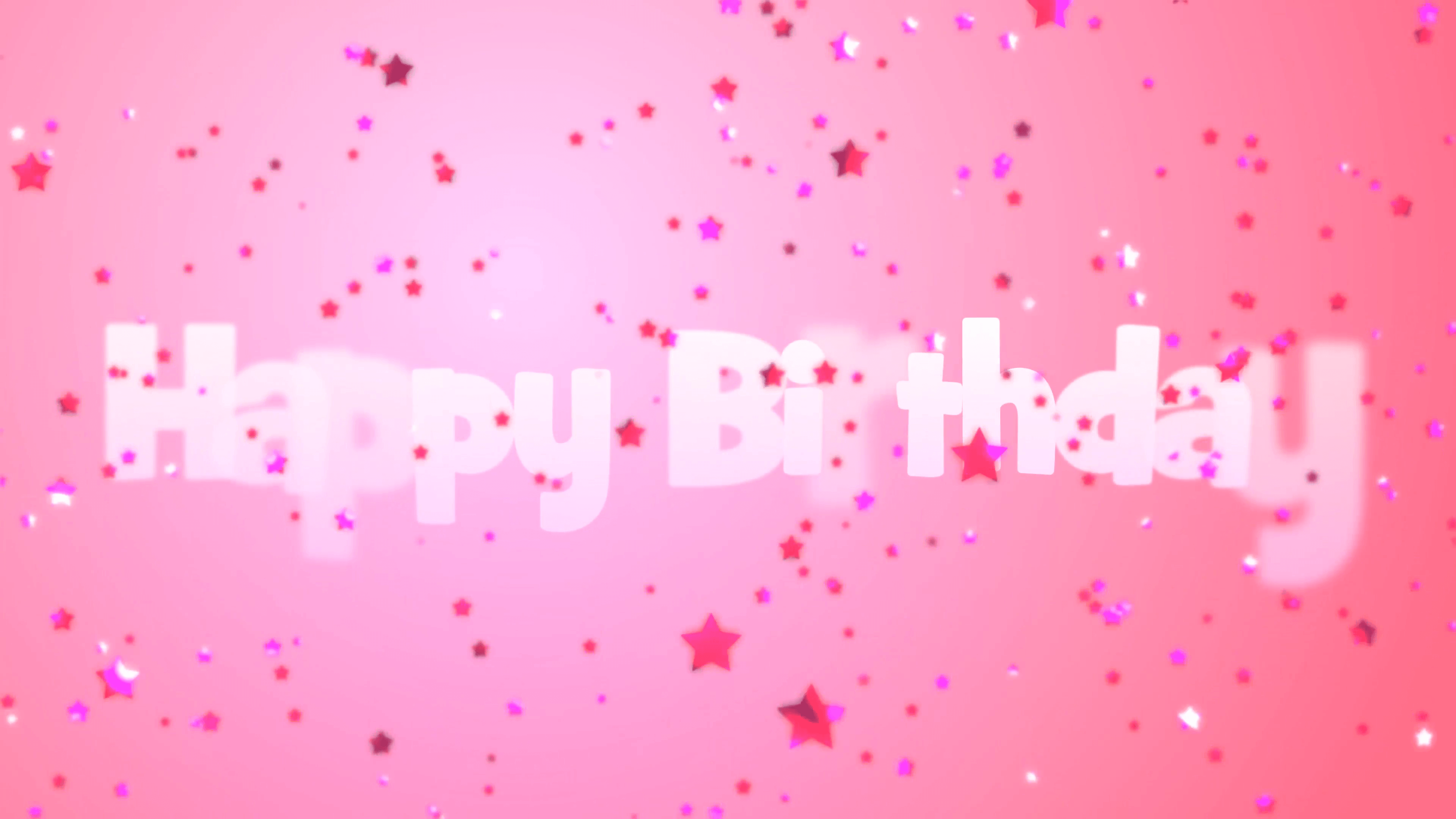 Happy Birthday message with pink falling stars on a pink background