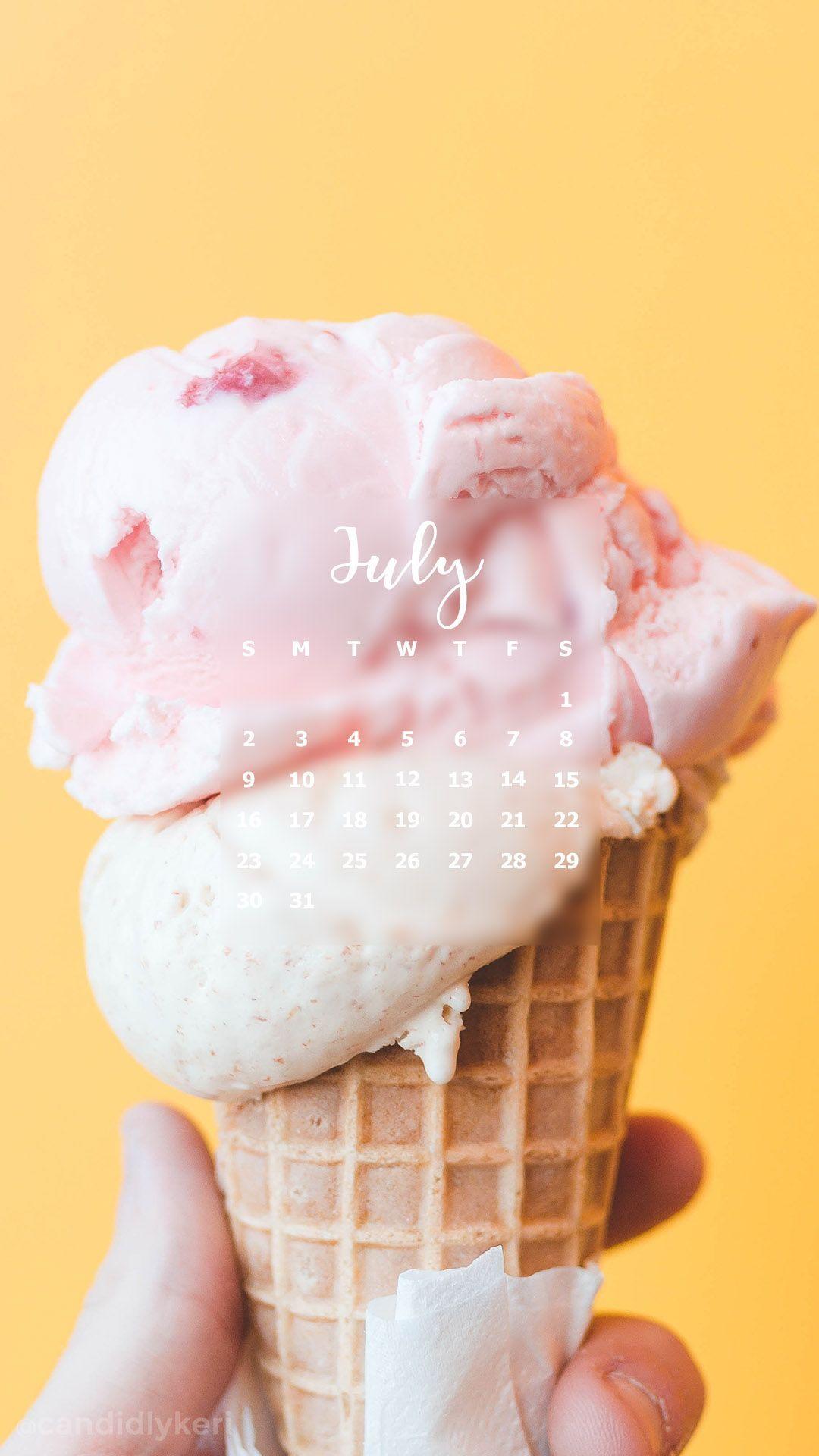 Melting Ice Cream pink cream and yellow bright summer July calendar