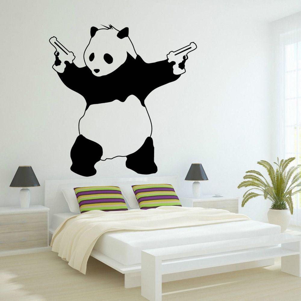 NEW Large Bad Panda Banksy Gangster Guns Wall Art Decal Vinyl
