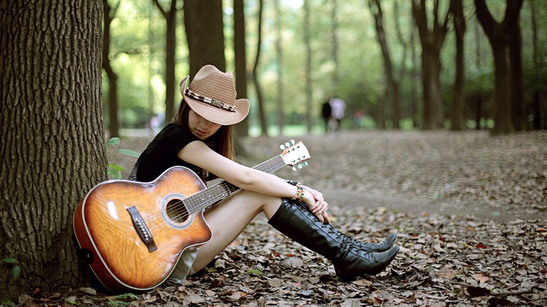 Guitar Girl Wallpaper HD Background Free Download