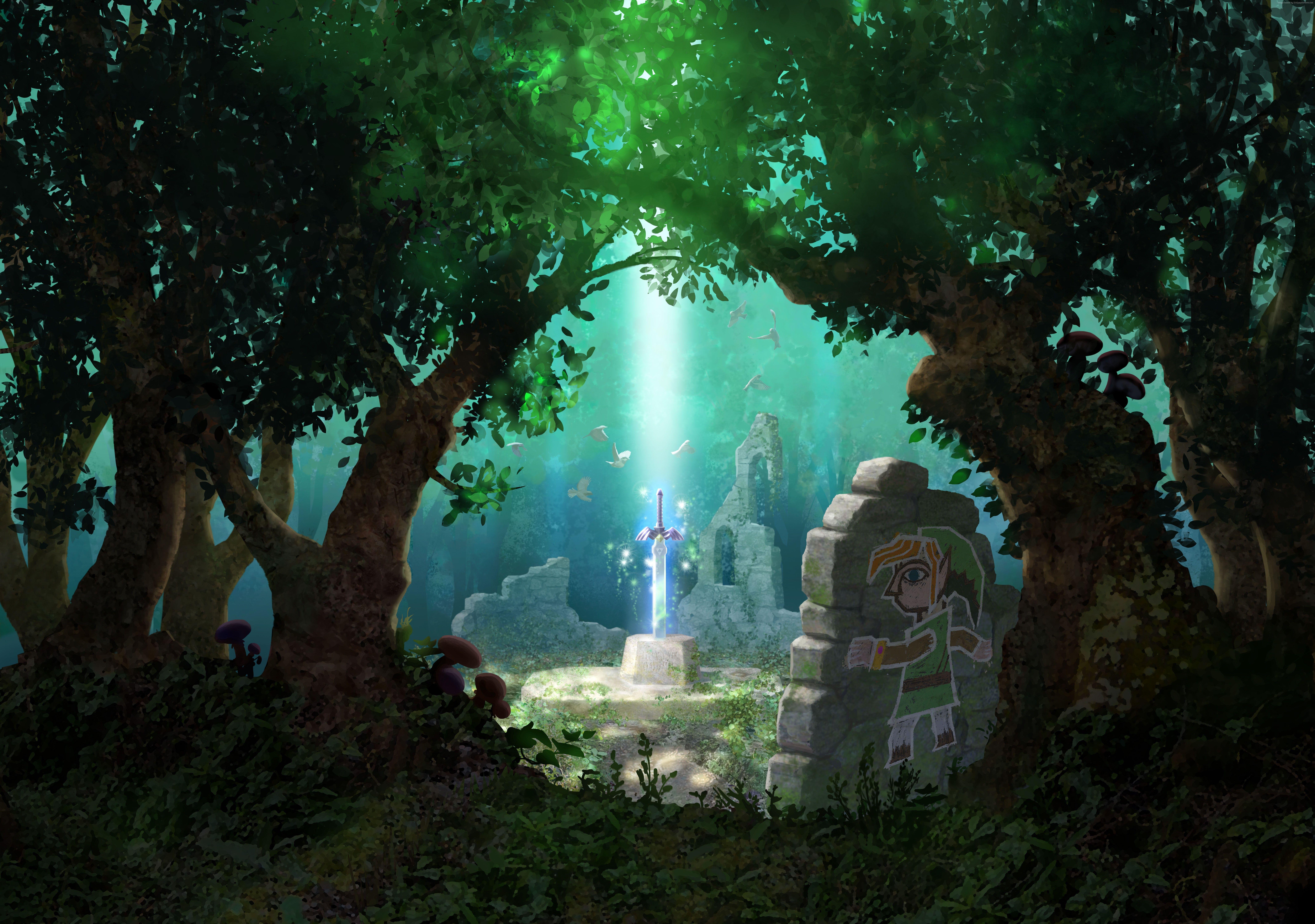 Wallpaper The Legend of Zelda, game, forest, sword, magic