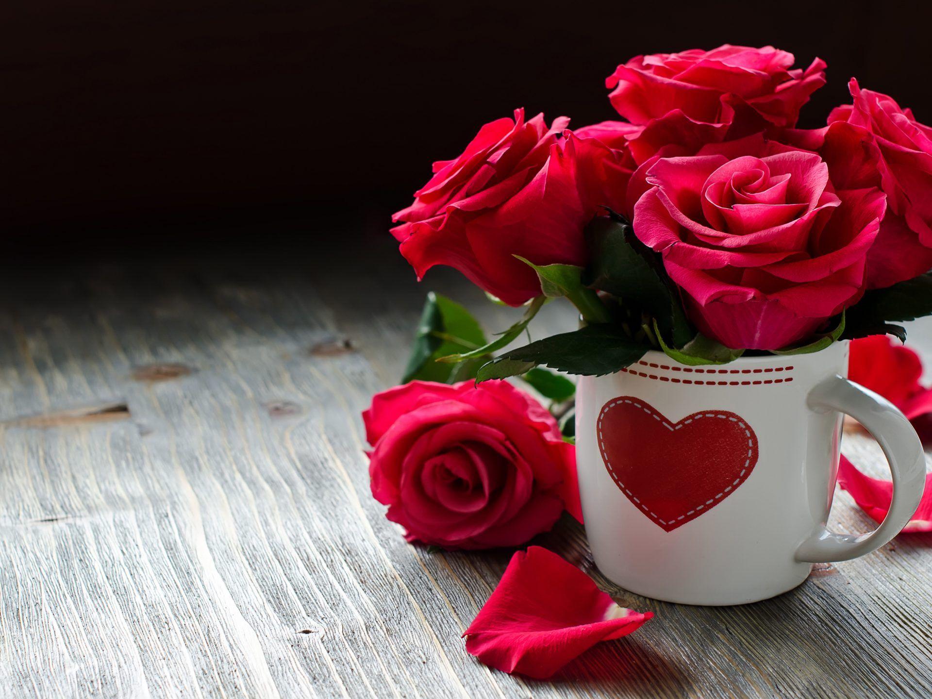 With Love Red Heart Roses Cup Flowers HD Wallpaper 1907375