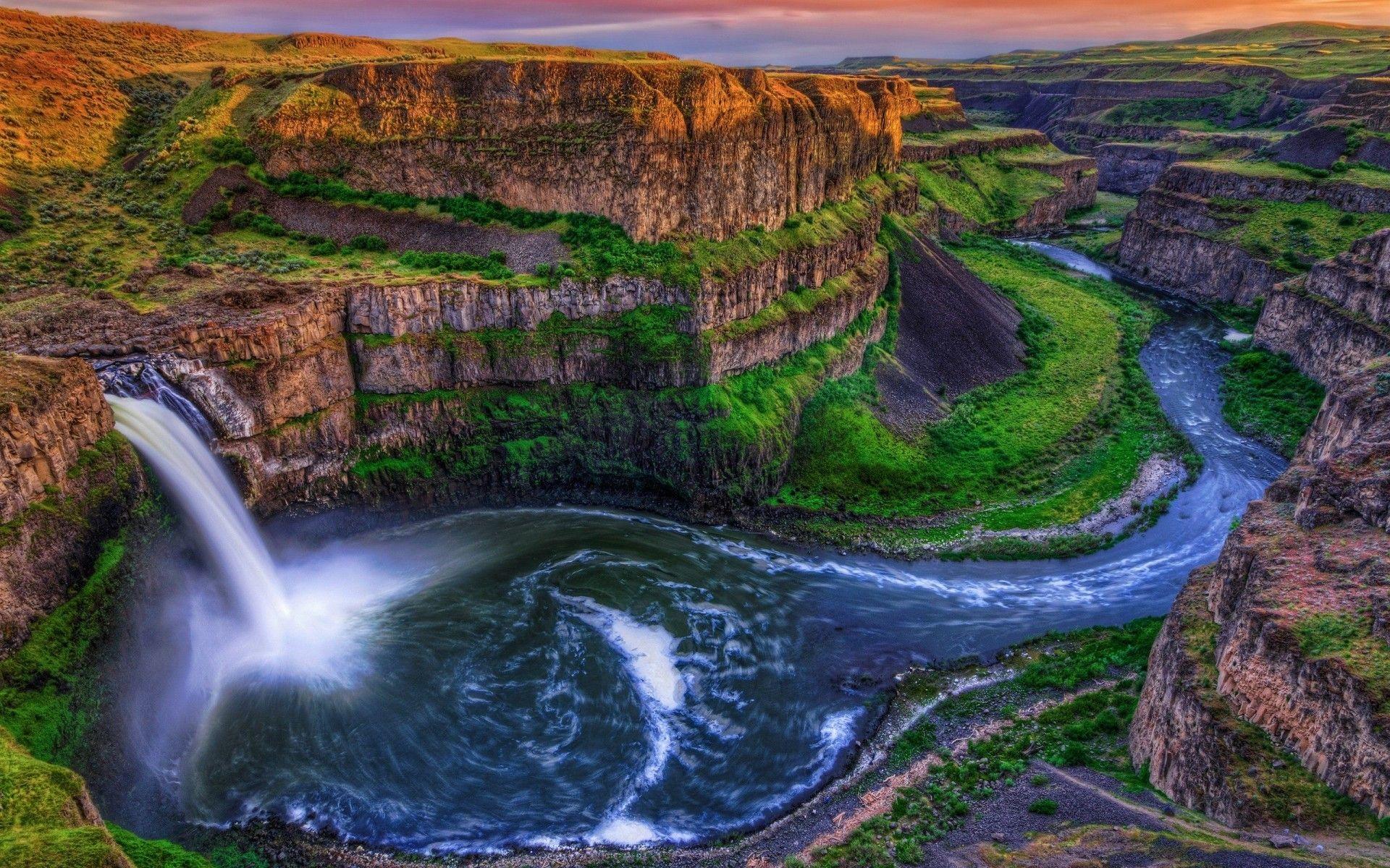 Desktop Waterfalls Landscape Nature HD Wallpaper