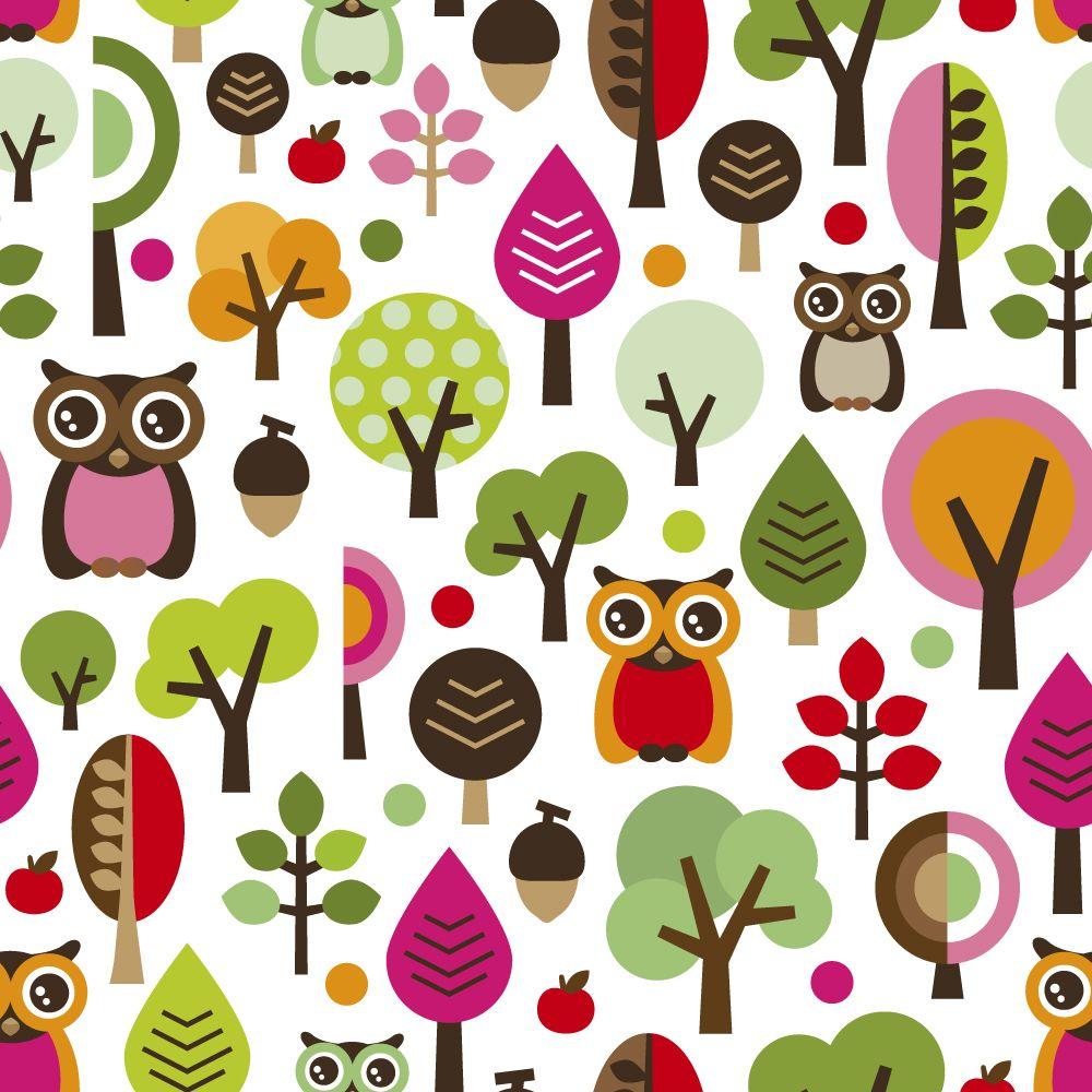 Owls and Trees Children's Wall Mural. ohpopsi Wallpaper. Owls