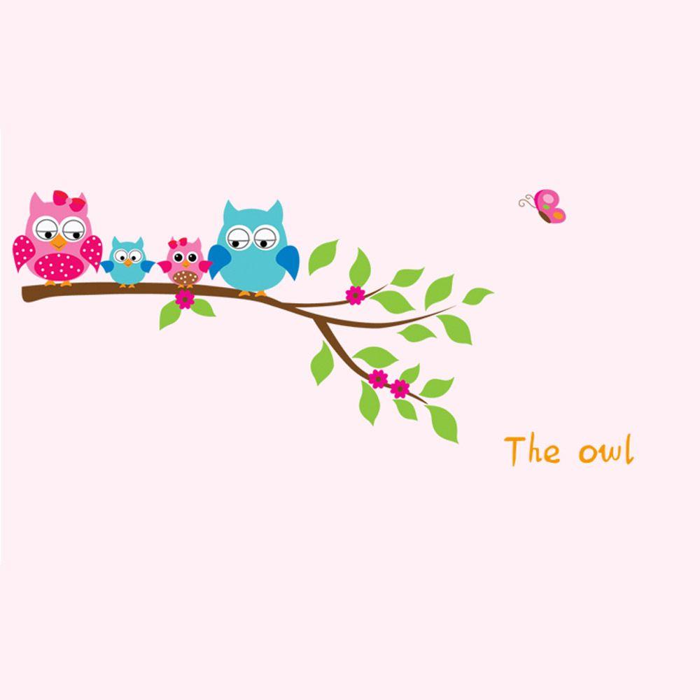 Cartoon Cute Happy Owl Family DIY Wallpaper