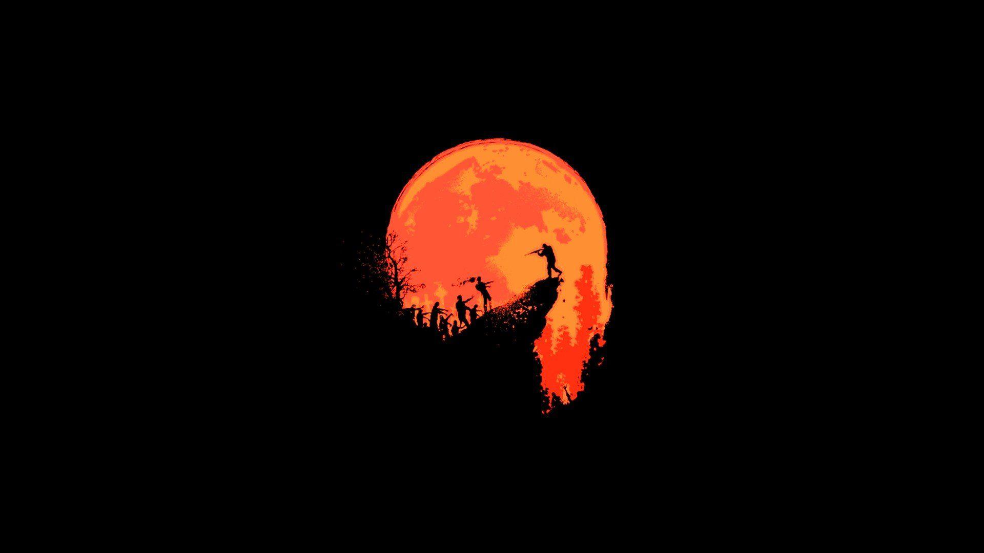 Black Background Last Stand Minimalistic Moon Orange Outbreak Red