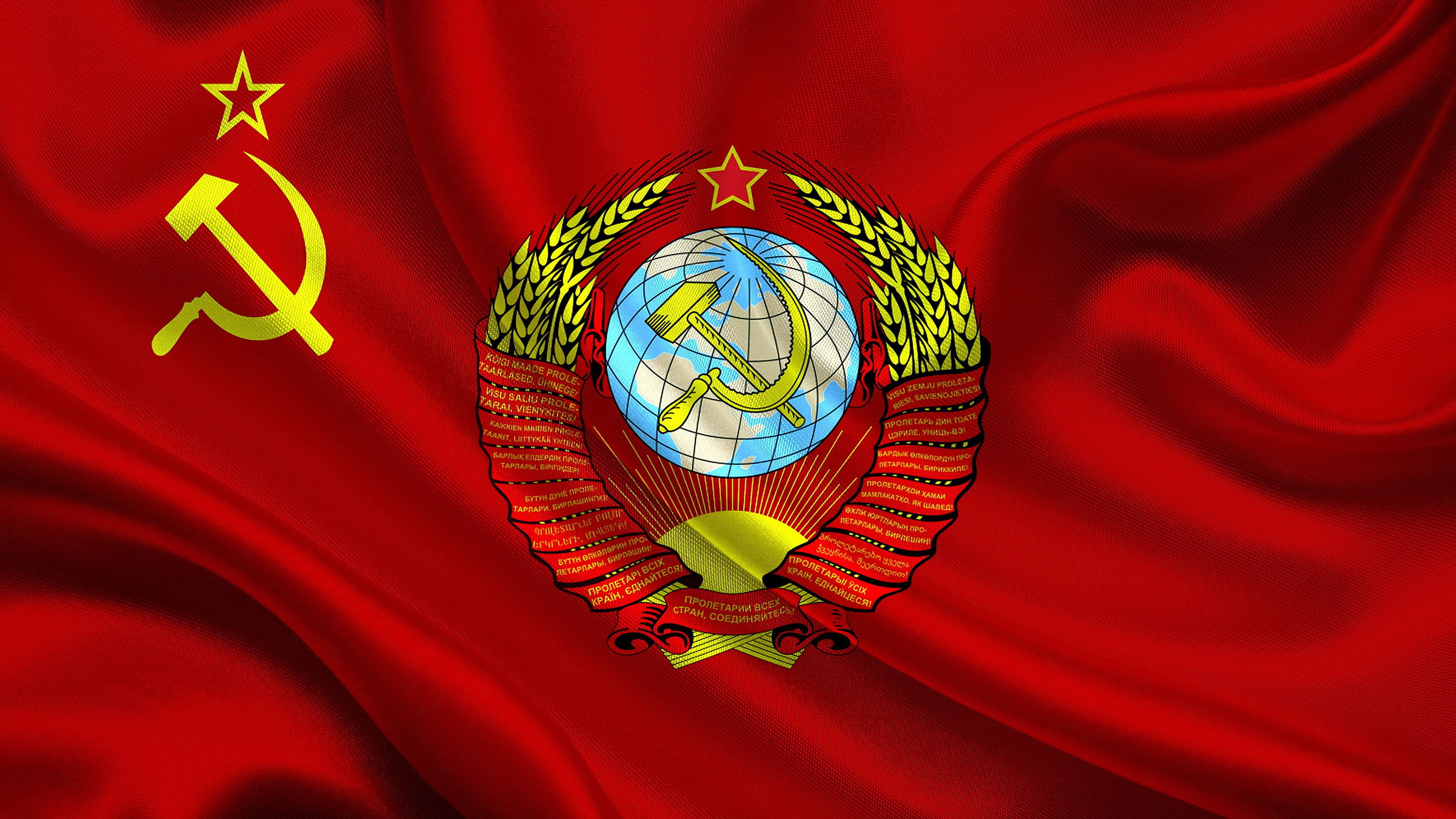 USSR Coat of arms Hammer and sickle Flag 3840x2160