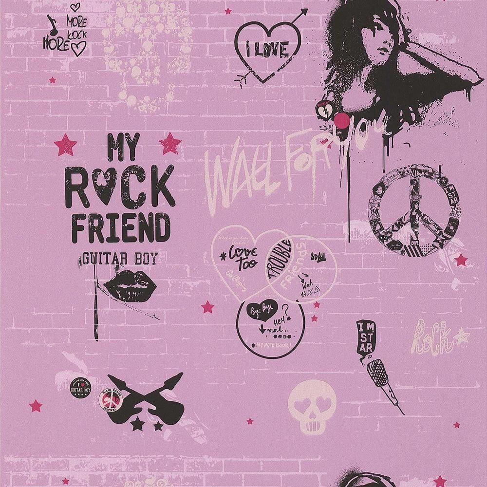 NEW GALERIE YOLO PINK WALL GRAFFITI SILVER SKULL PATTERN GIRL