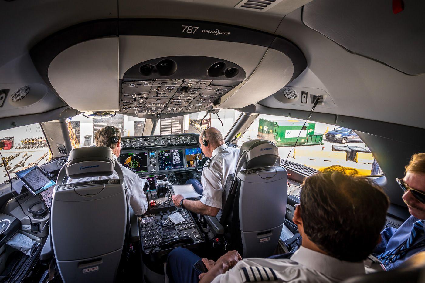Boeing 787 Cockpit During Pre Flight Checks For The Second Revenue
