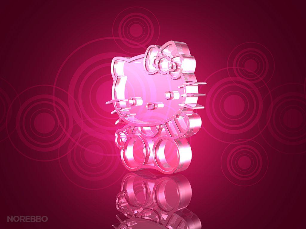 Metal and glass Hello Kitty 3D renderings