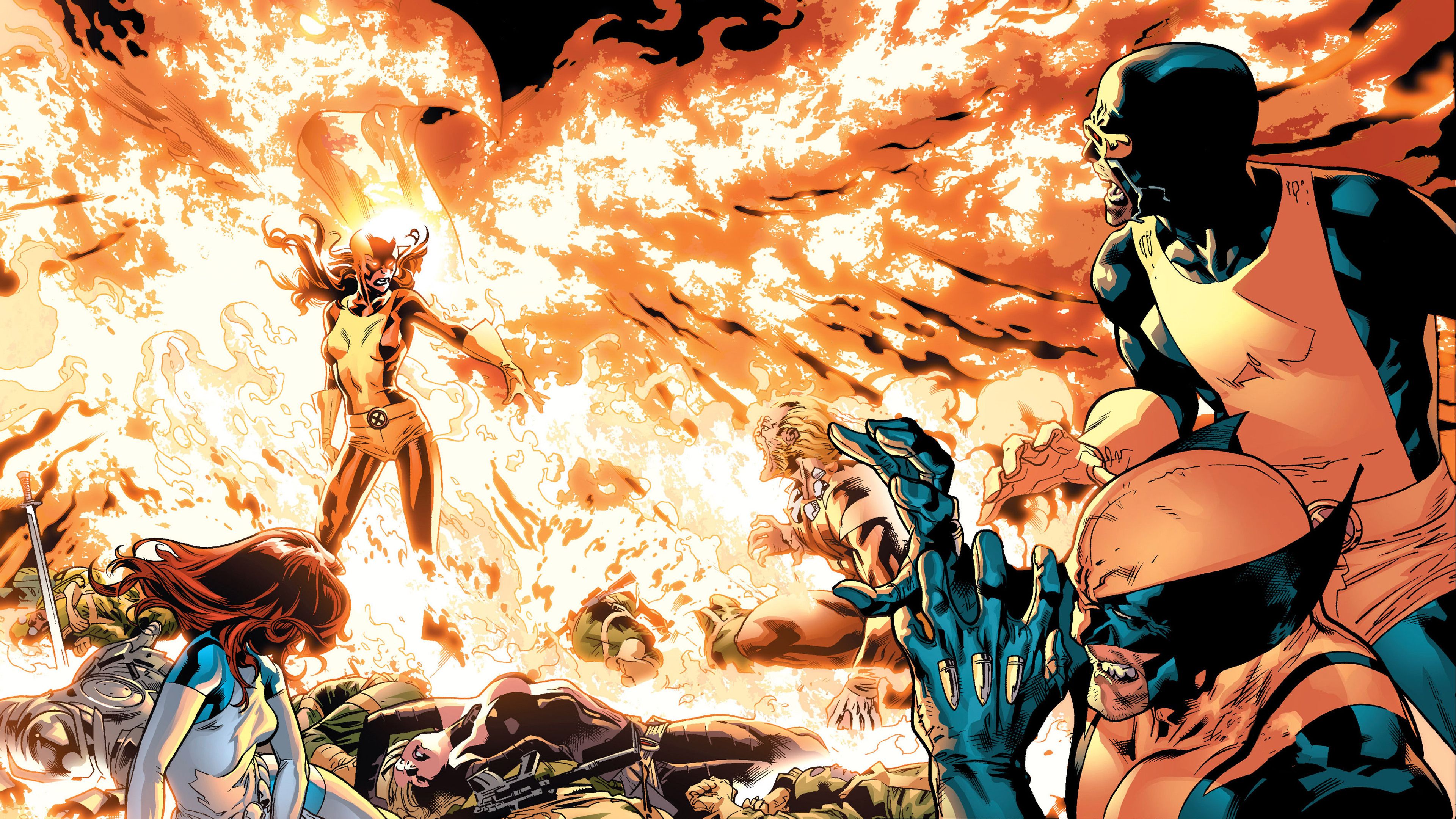 Latest X Men Marvel Wolverine Phoenix Fire Wallpaper 3840x2160