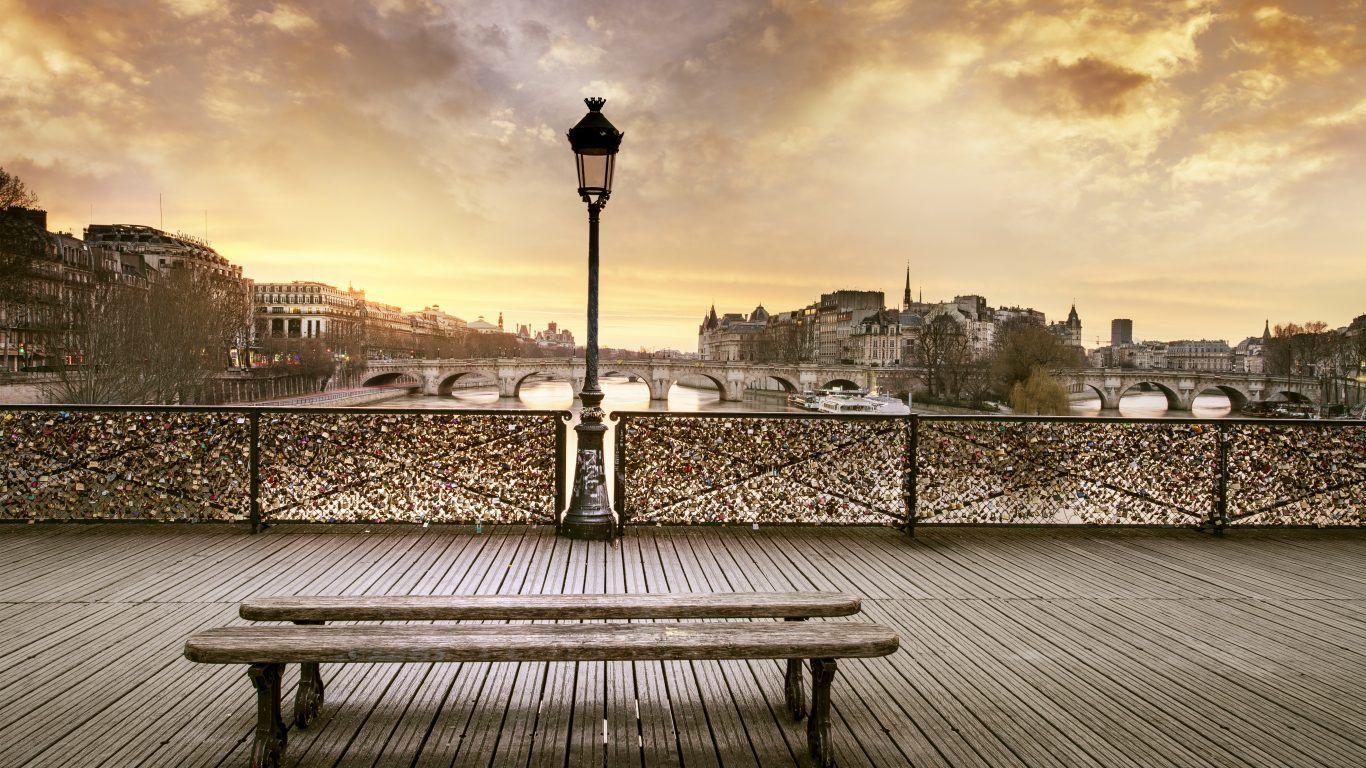 Other: Paris France Sunset Pier Bench Street Cool Wallpaper for HD