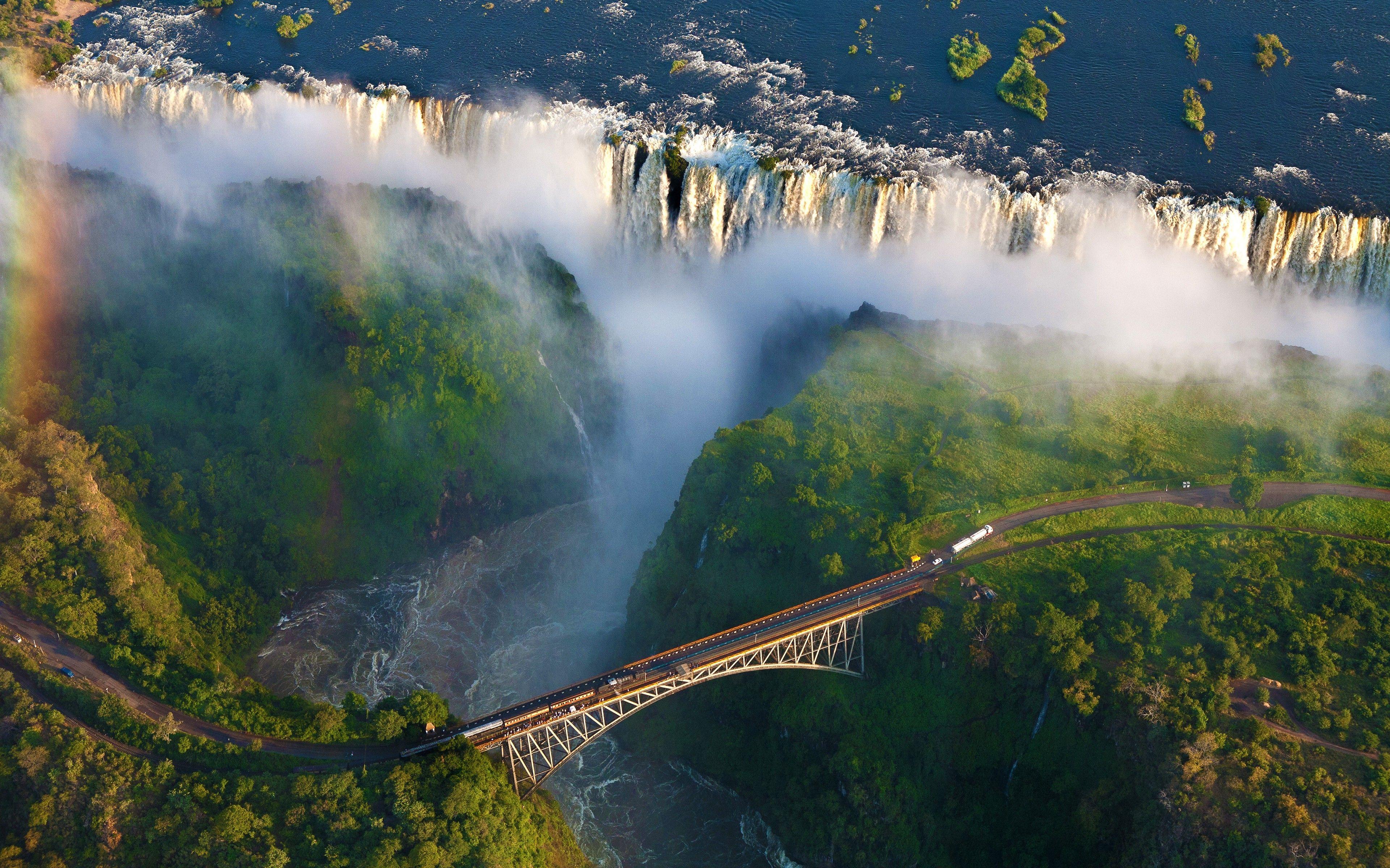waterfall, Africa, Aerial View, Bridge, Nature, Landscape