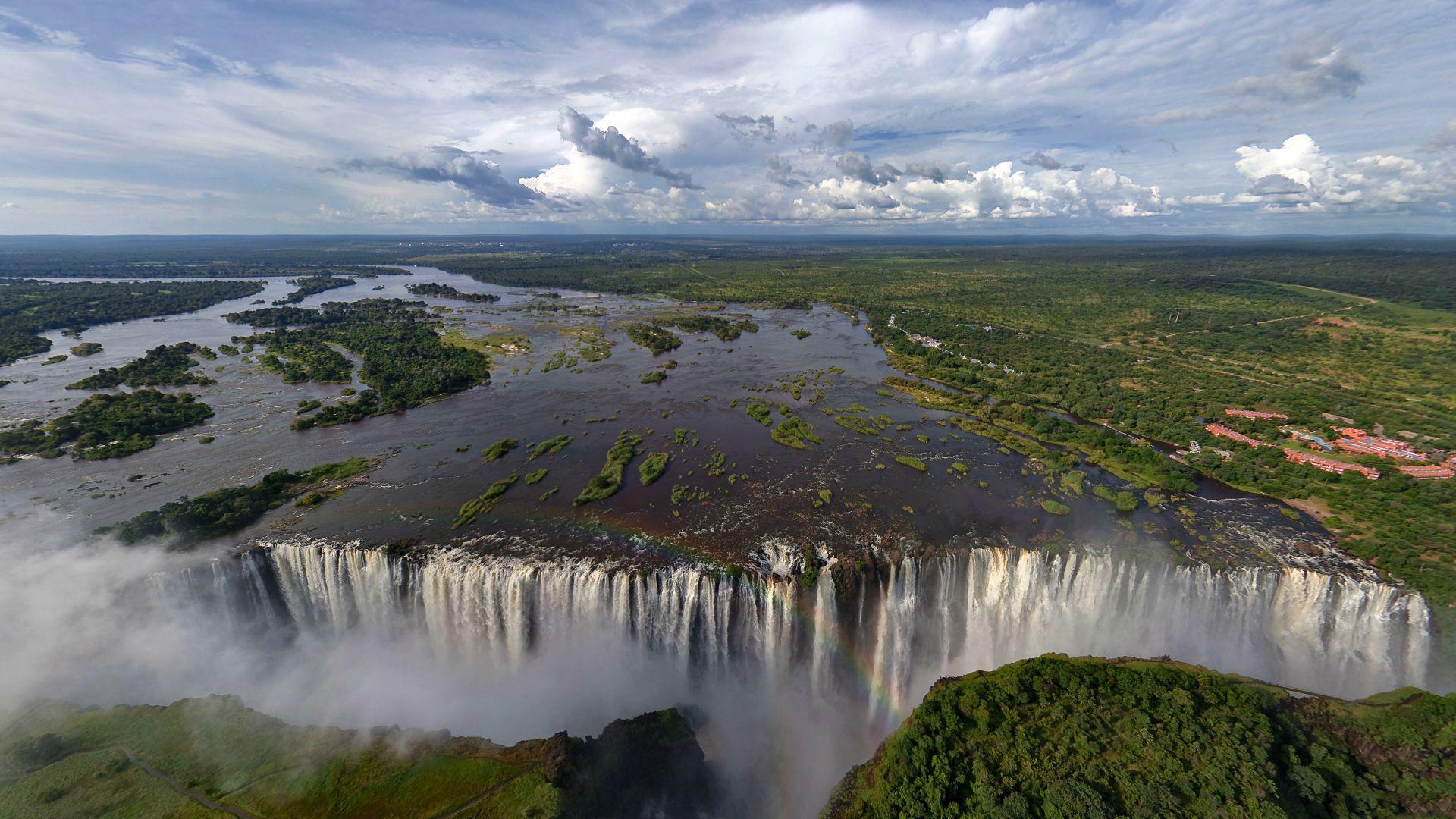 Waterfall Wallpaper, HD, victoria, africa, a rainbow spray