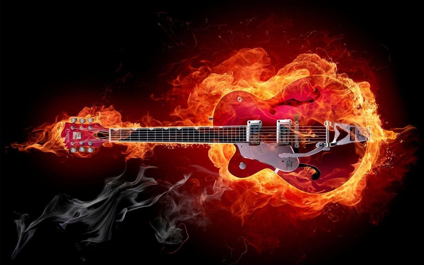 Rockabilly Electric Guitar on Fire HD desktop wallpaper High