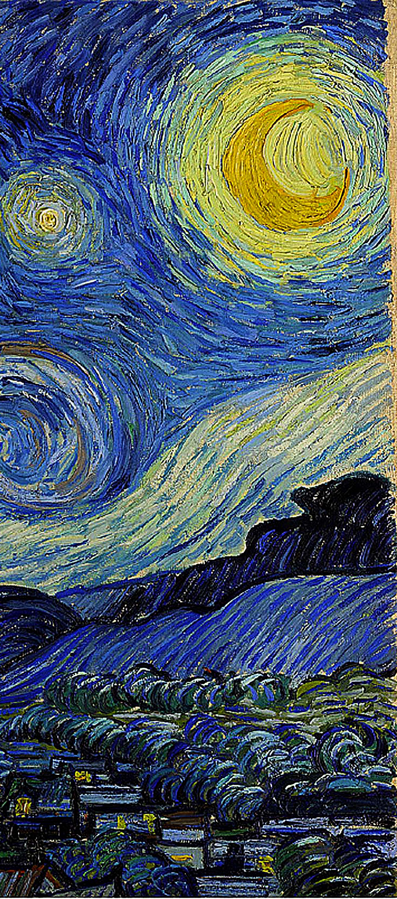 Starry Night' detail 1889 Vincent van Gogh. Art. Van