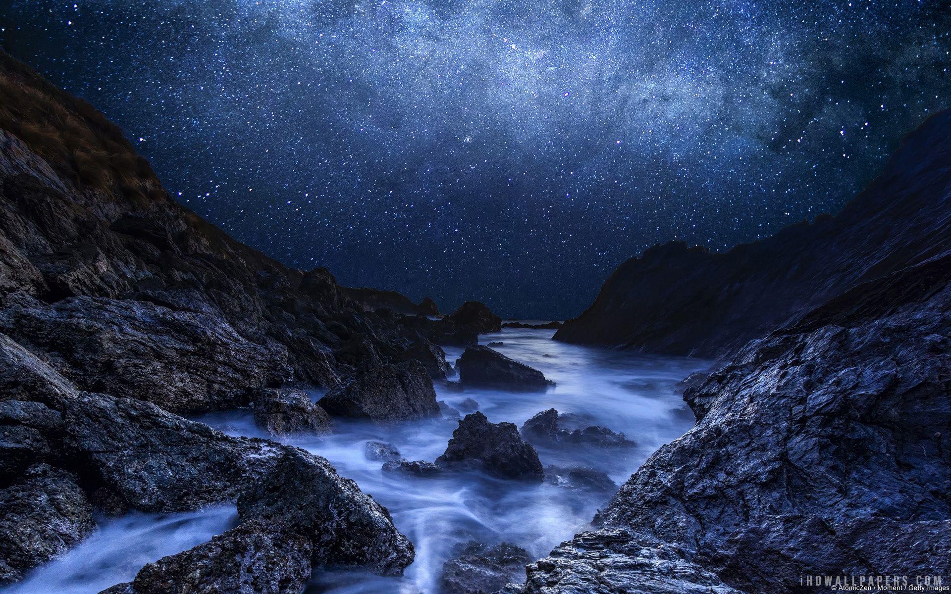 Cyan Starry Night wallpaper. nature and landscape