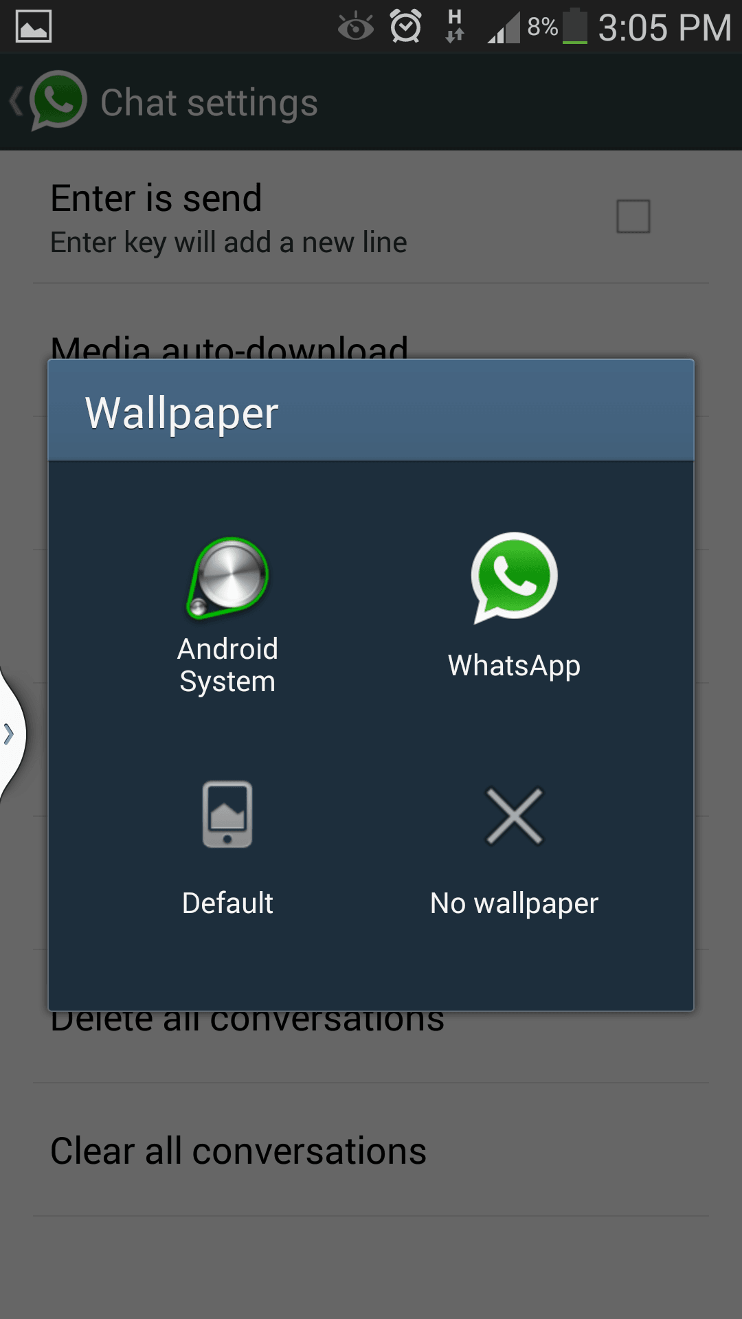WhatsApp Messenger to change the wallpaper
