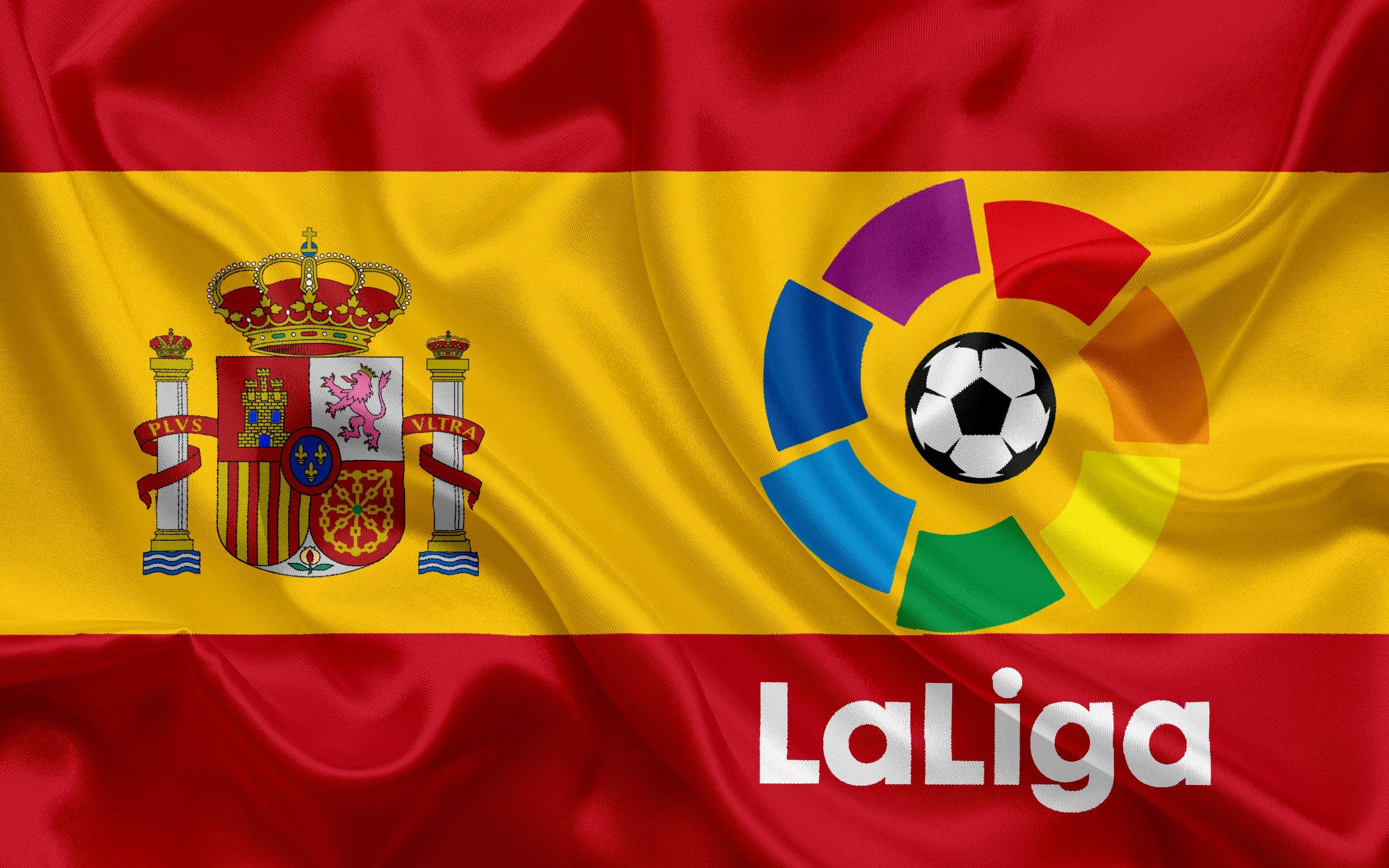 Download wallpaper La Liga, emblem, logo, Spain, flag of Spain