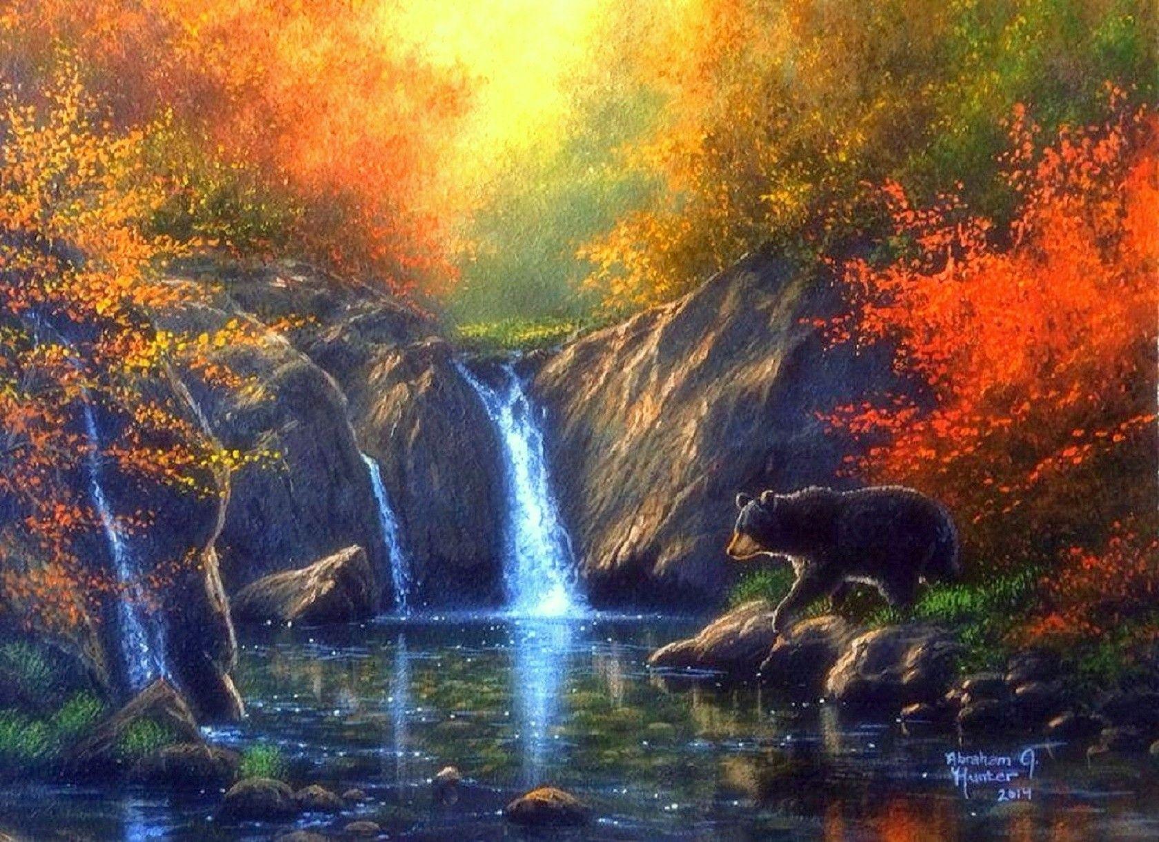 Waterfalls: Autumn Lovely Nature Mother Love Paintings Waterfalls