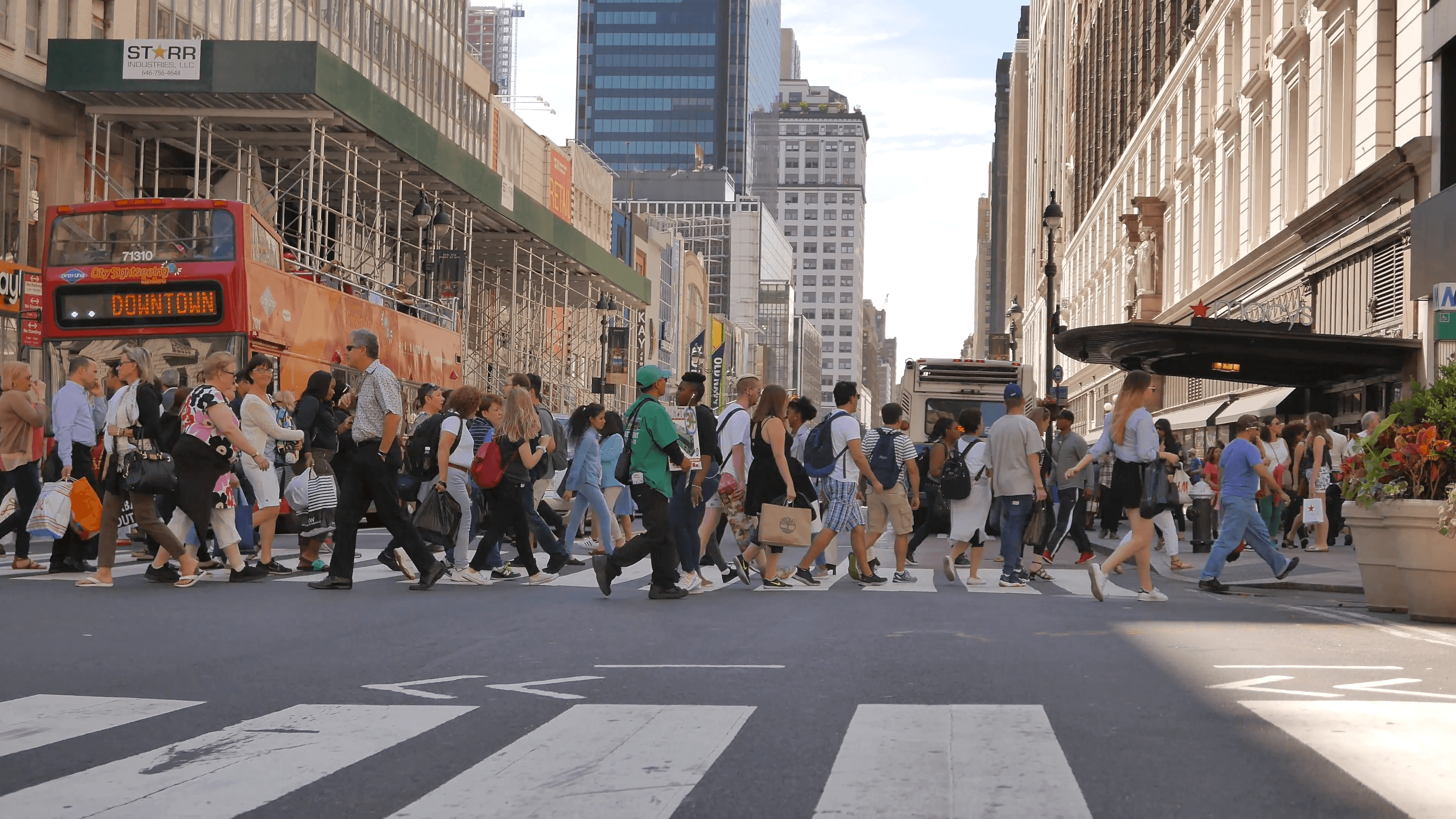 crowded city street in new york. people walking background Stock