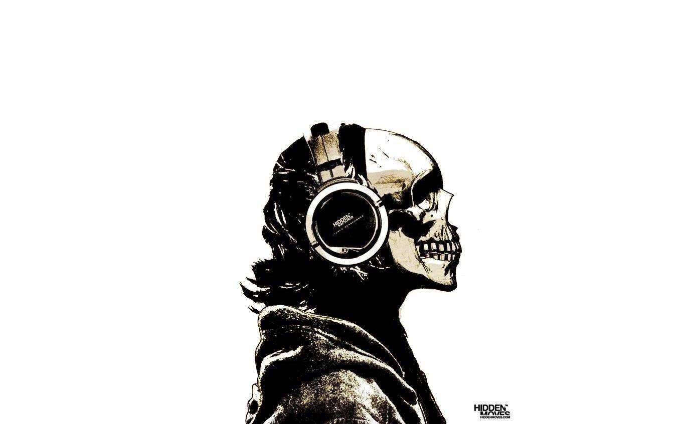 skull, #headphones, #drawing. Wallpaper No. 374223