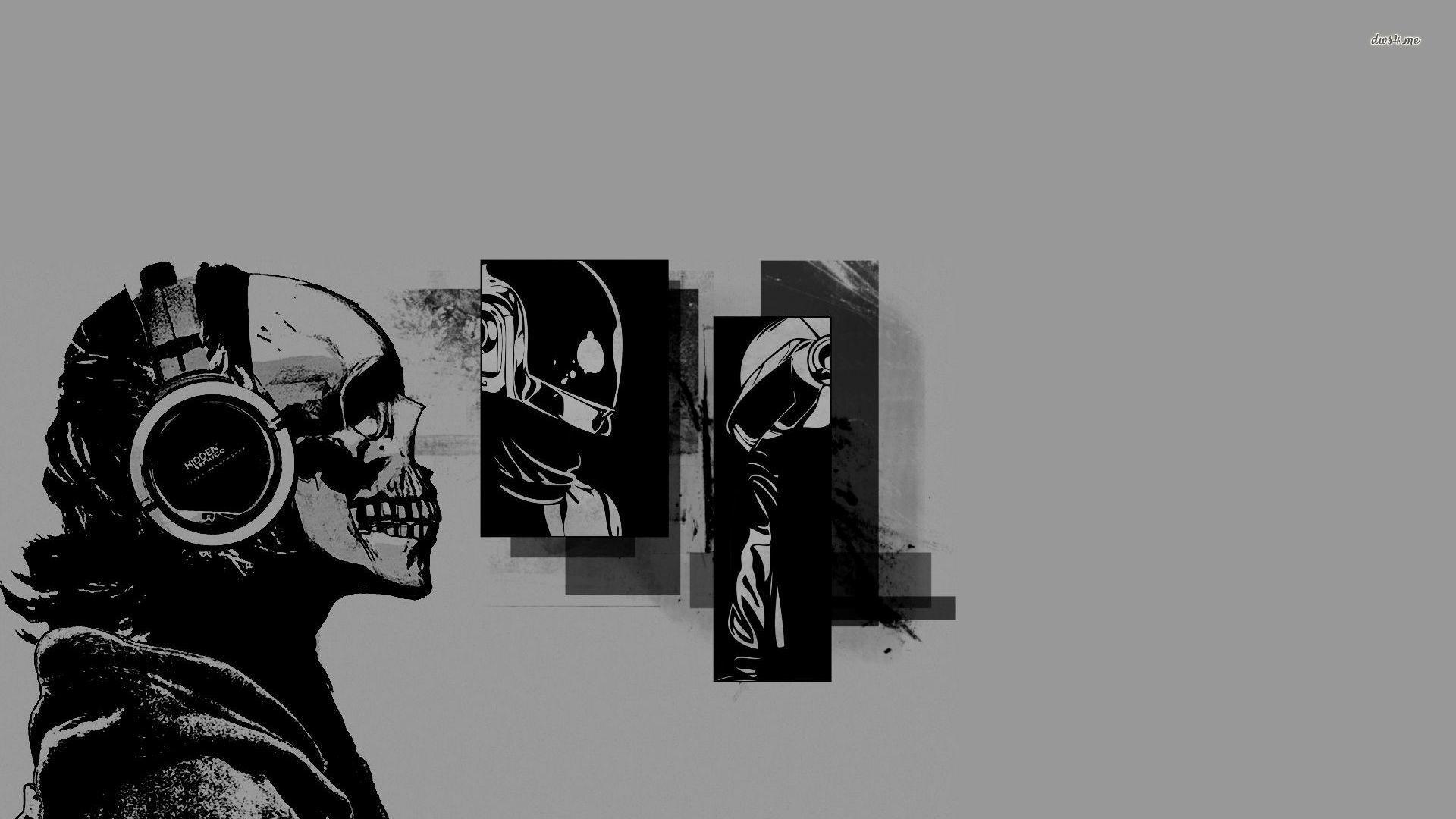 daft punk skull with headphones 1920x1080 music wallpaper