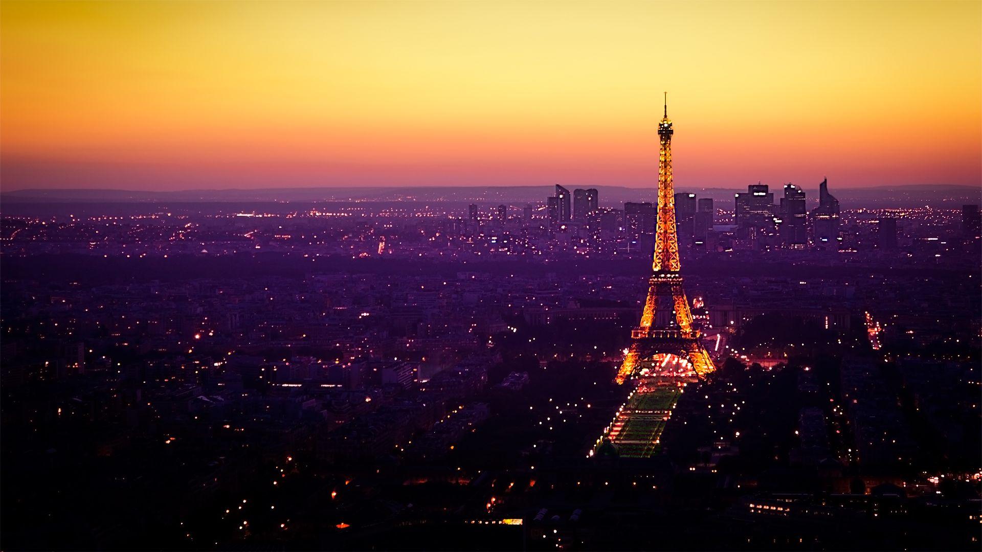 Sunset Night Fall Paris Eiffel Tower Desktop Wallpaper