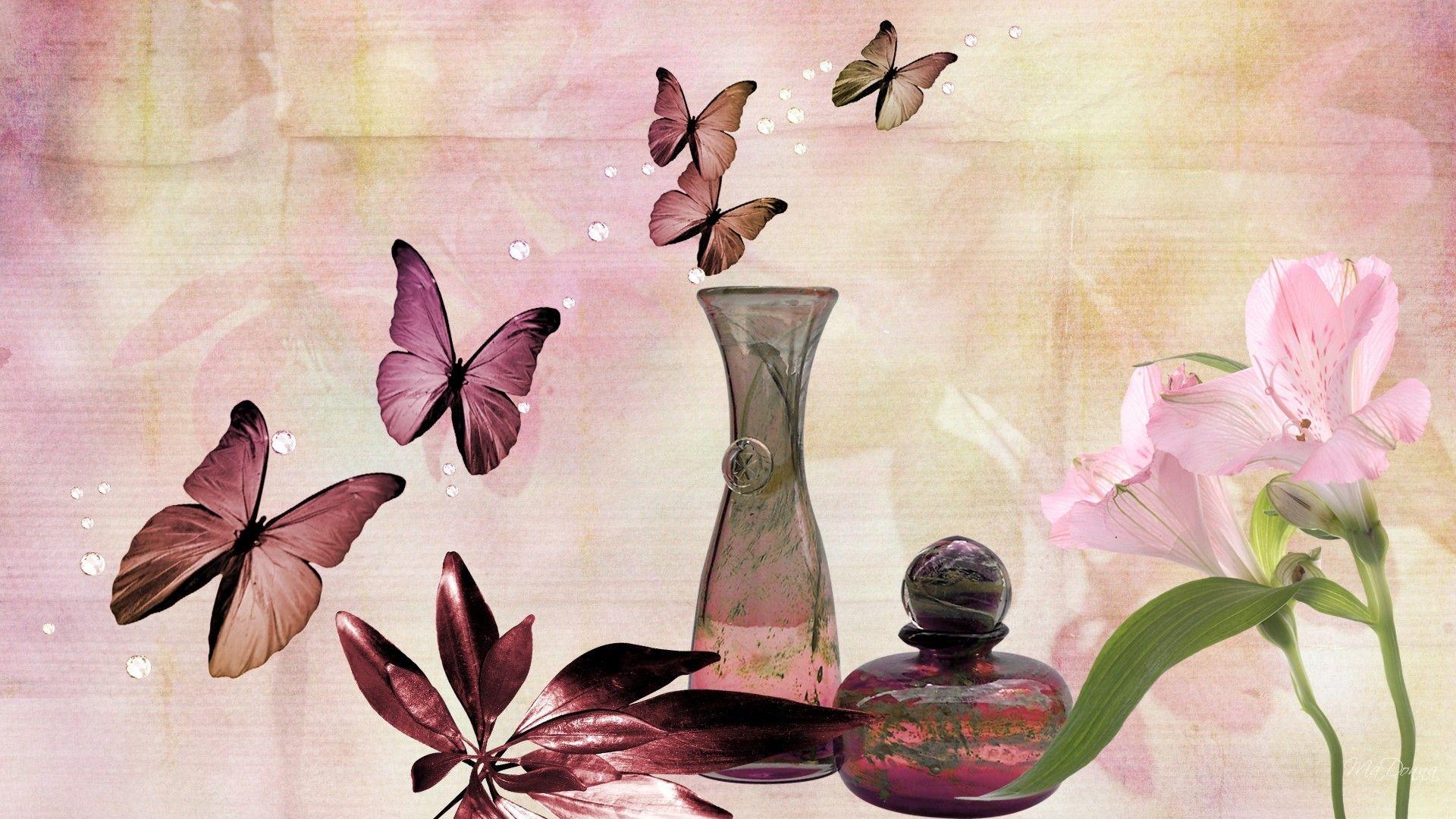 Flowers: Delights Bottles Leaves Pink Flowers Vintage Summer Firefox