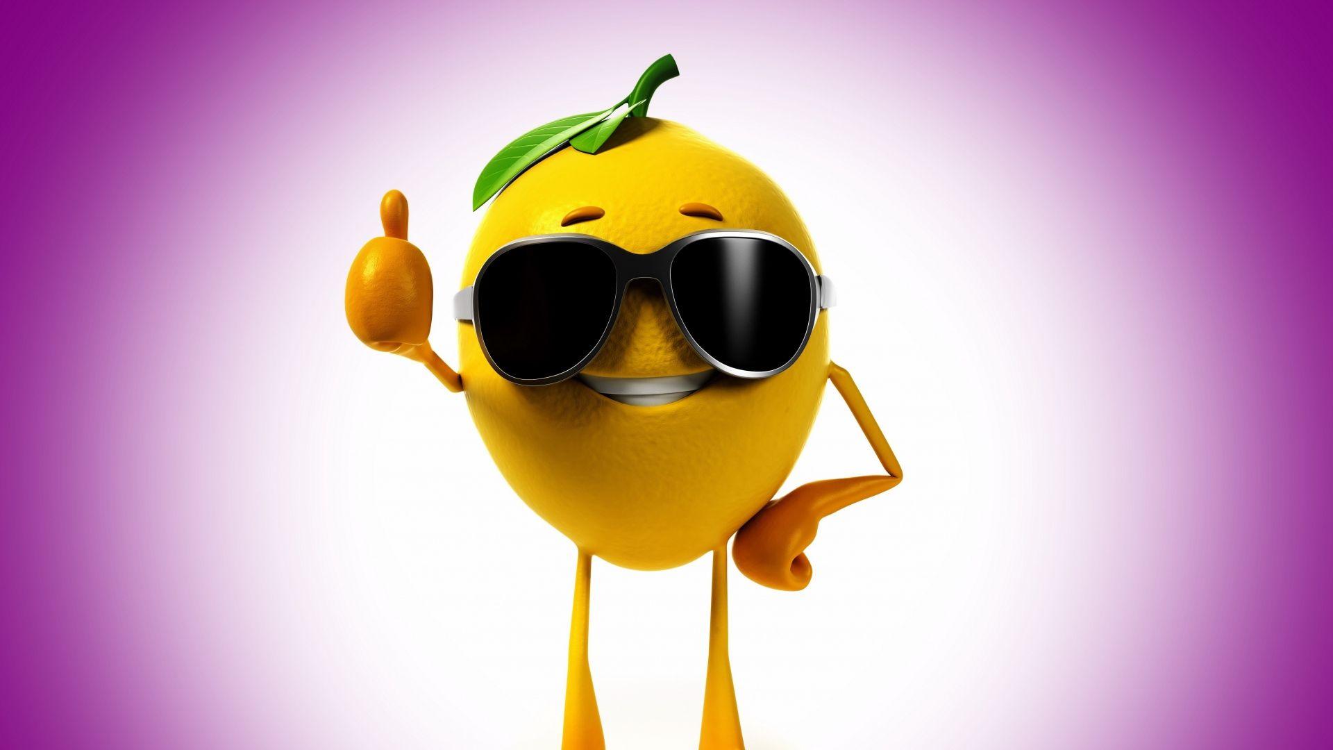 Download Wallpaper 1920x1080 lemon, 3D, glasses, fruit Full HD 1080p