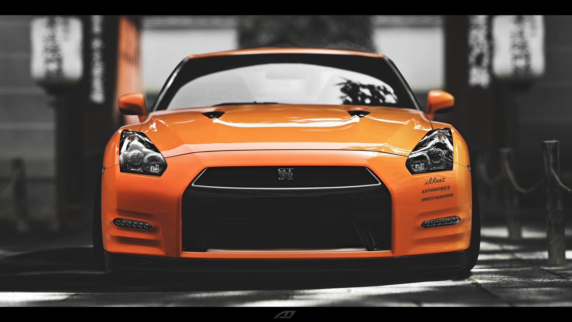 Orange Nissan Skyline GTR Front desktop PC and Mac wallpaper