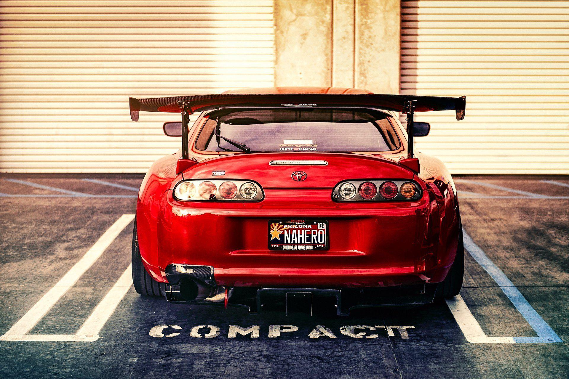 Desktop Toyota Supra Red Sports Car Rear View Tuning HD With Best