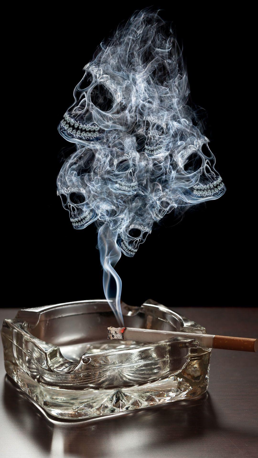 Smoke Skulls Ashtray Burning Cigarette Android Wallpaper free download