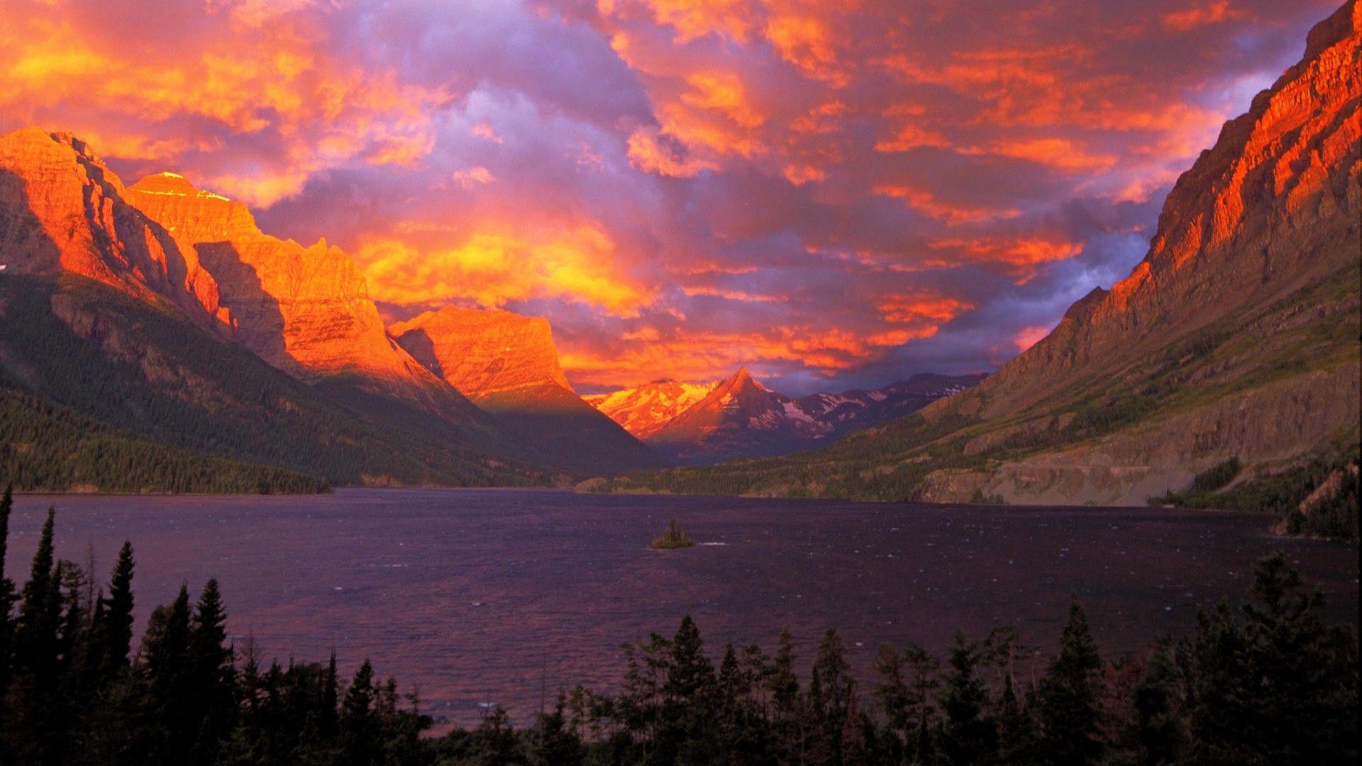 Lakes: Glorious Sunrise St Mary Lake Glacier National Park Montana