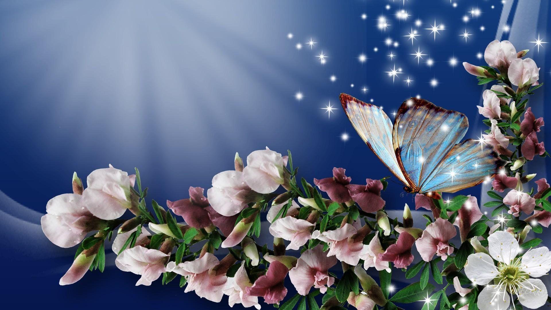 Spring Flowers and Butterflies. HD Desktop Background