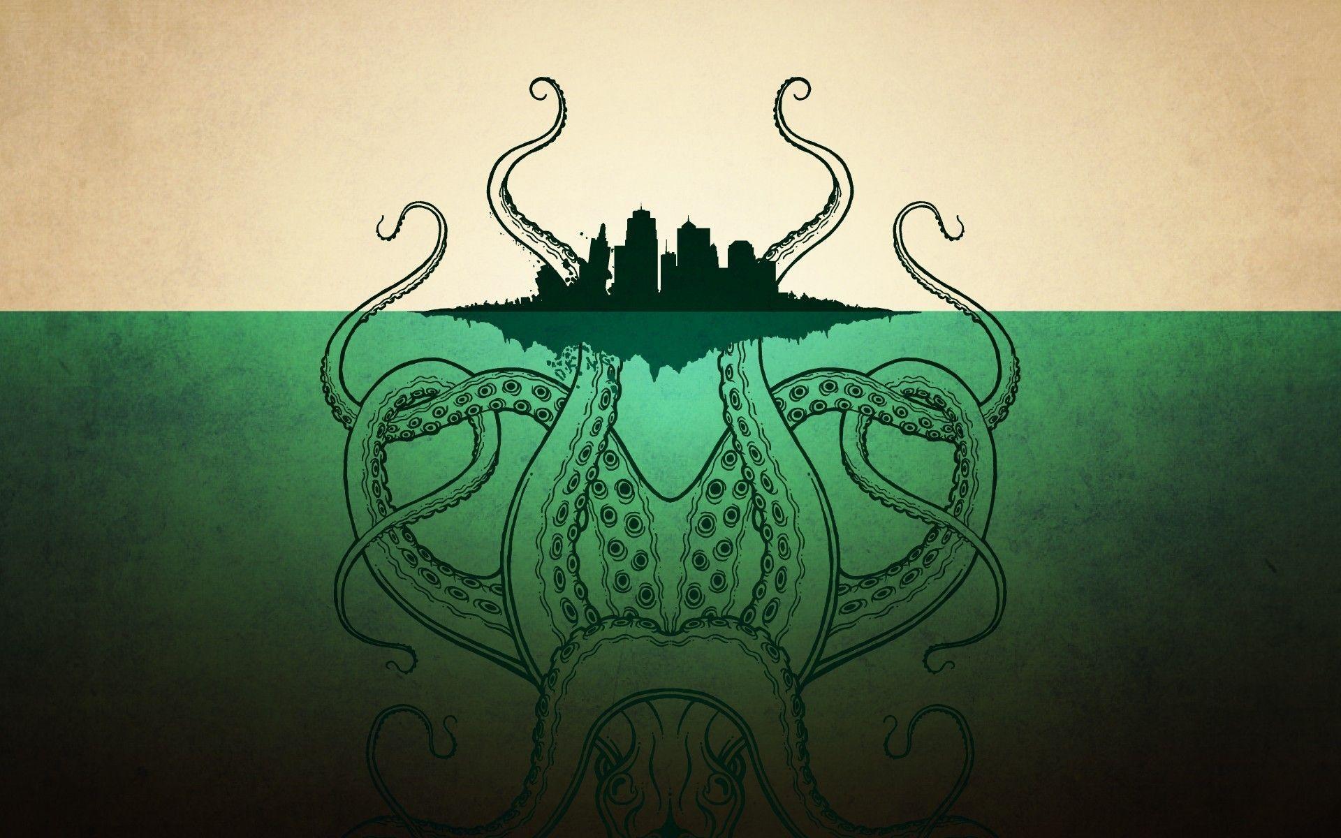Cthulhu artwork city skyline islands sea wallpaper