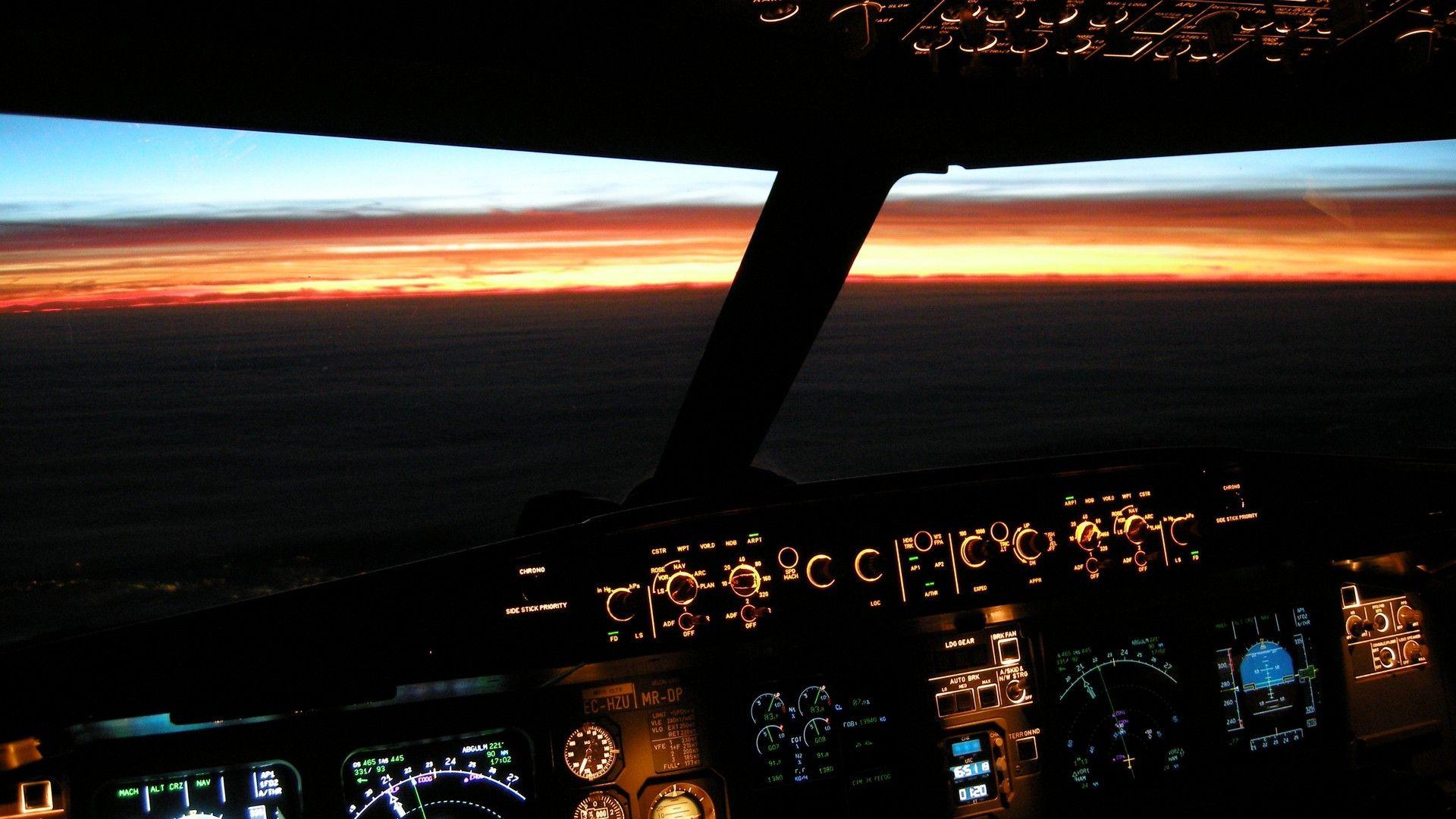 Airbus aircraft cockpit illuminated sunset wallpaper. AllWallpaper