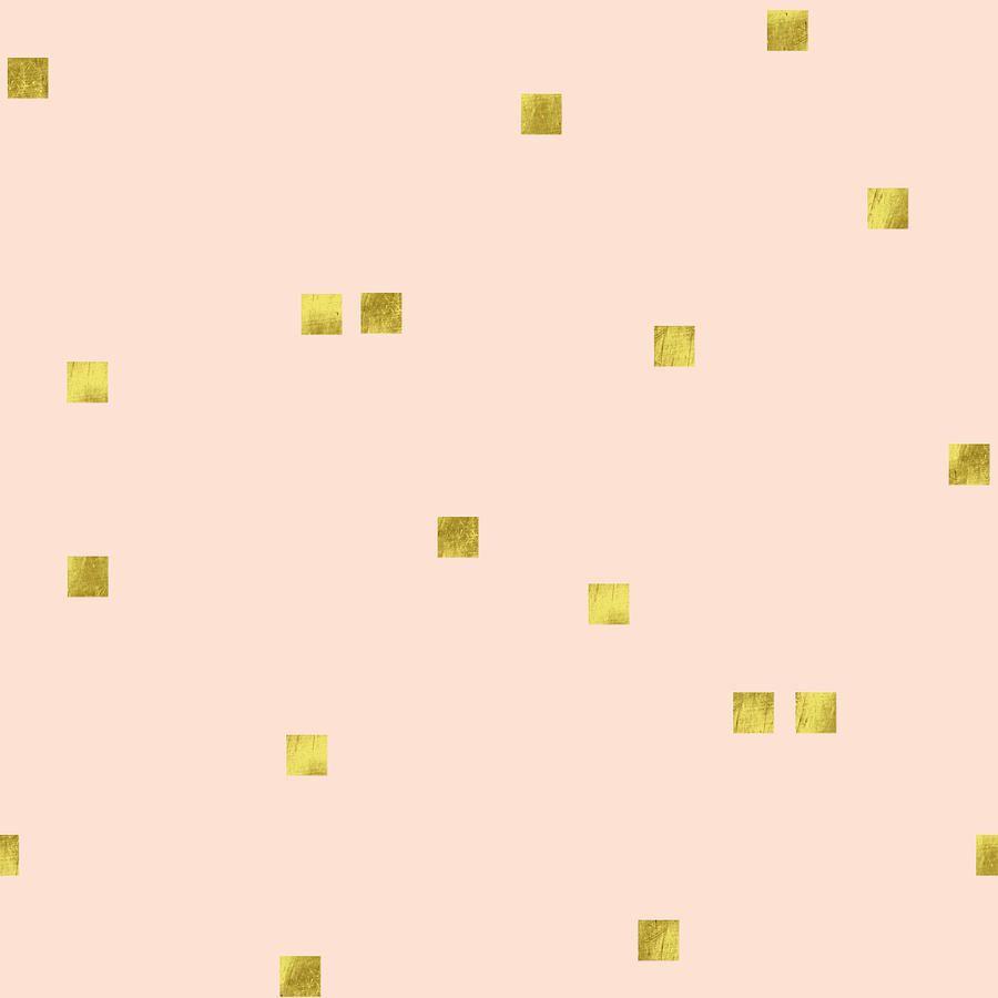 Golden Scattered Confetti Pattern, Baby Pink Background Digital Art