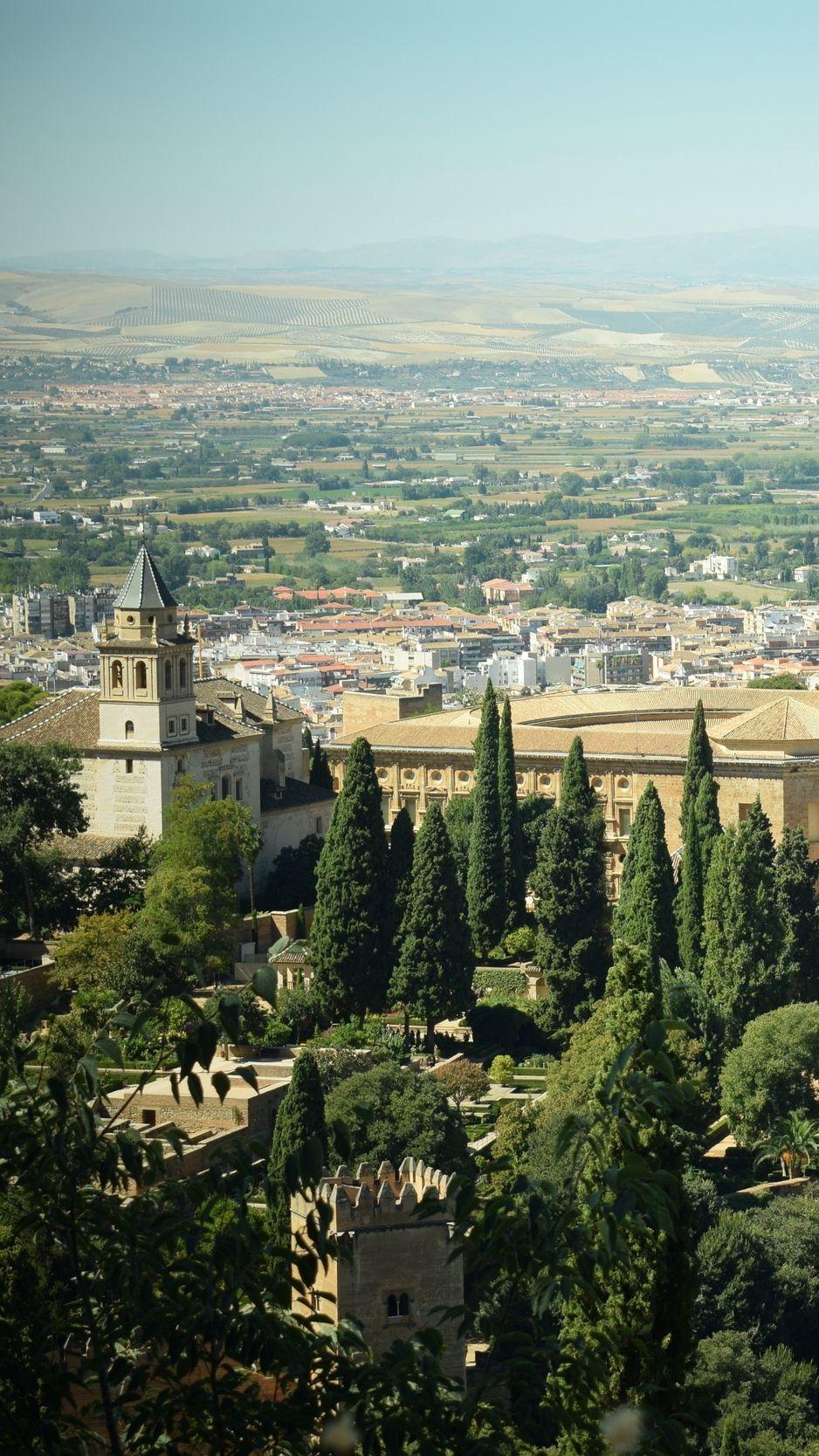 Download wallpaper 938x1668 alhambra, granada, spain, city, top view